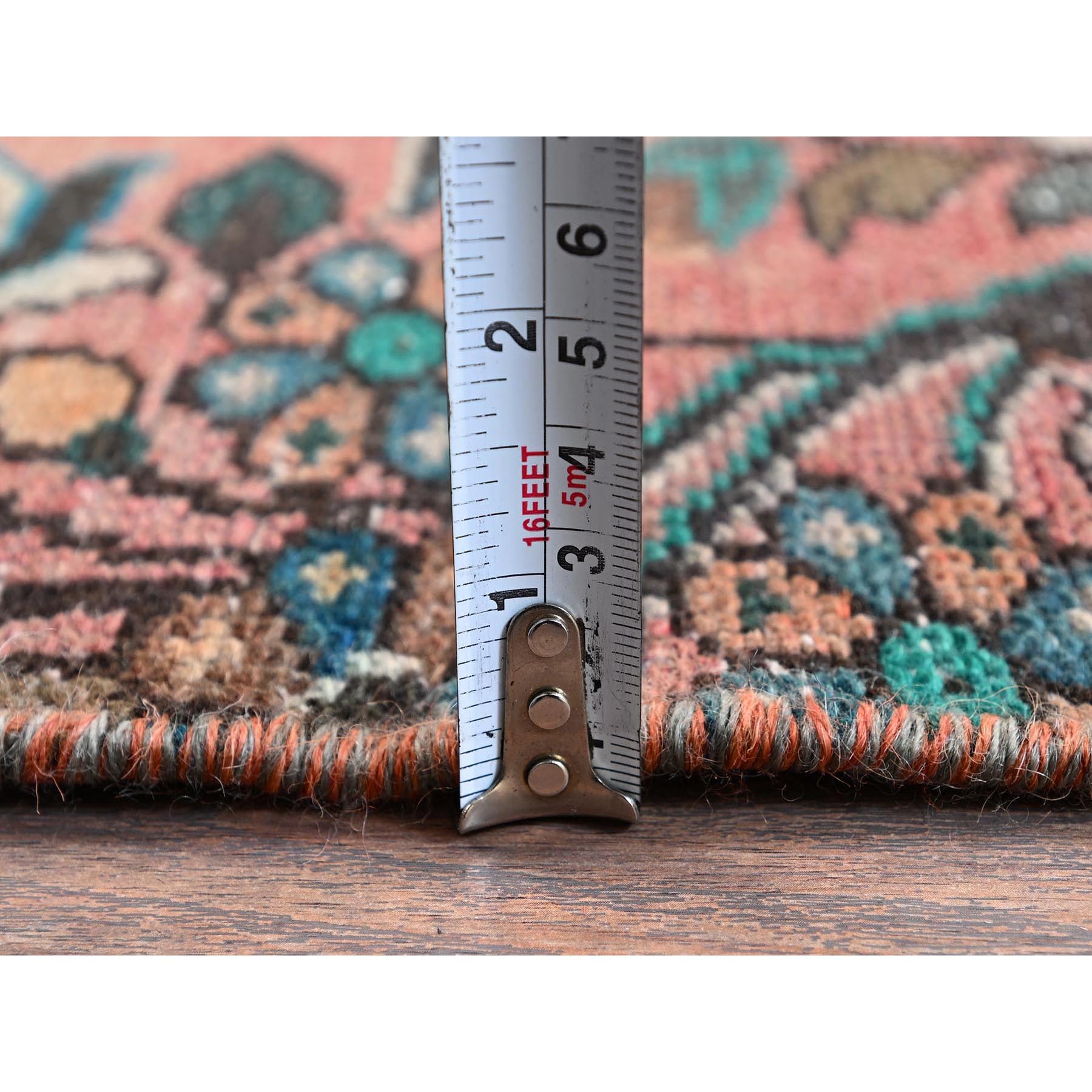 2'8"x8'3" Blush Red, Vintage Persian Lilahan with Medallion Design, Sheared Low, Zero Pile, Evenly Worn, Sides and Ends Professionally Secured, Clean, Hand Knotted, Pure Wool, Fragment Runner, Oriental Rug Sh988