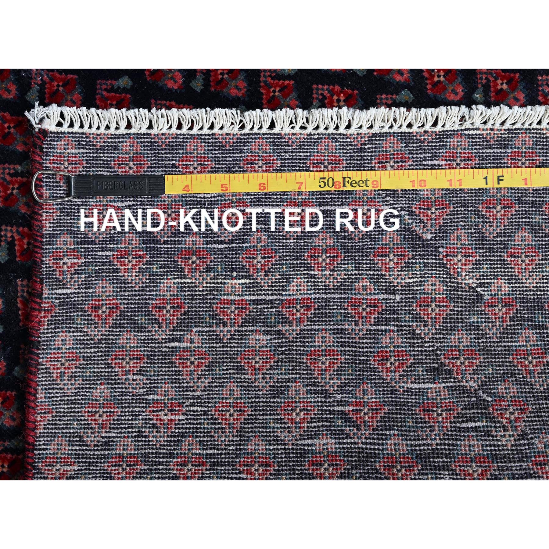 2'4"x8'4" Spruce Blue with Wine Red, Vintage Persian Tabriz with Small and Intricate All Over Paisley Design, Shaved Down, Zero Pile, Sides and Ends Professionally Secured, Clean, Hand Knotted, Pure Wool, Narrow Runner, Oriental Rug Sh991