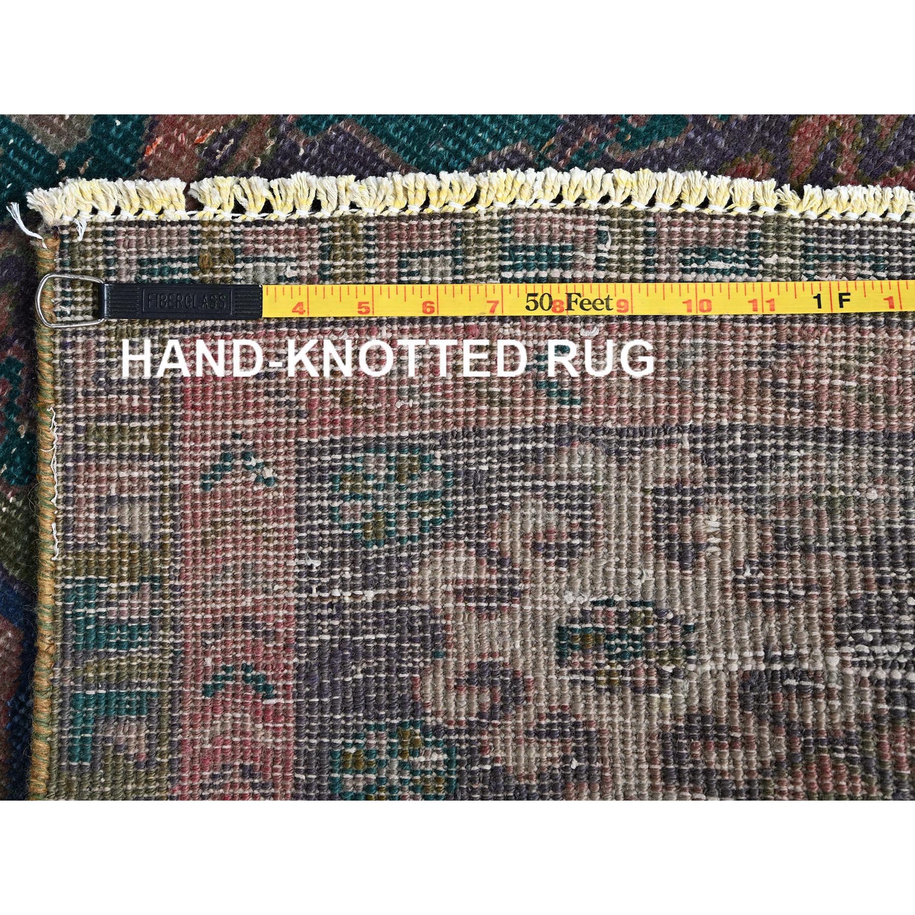 2'7"x9'10" Rose Pink, Overdyed Vintage Persian Hamadan with Geometric Pattern, Hand Knotted, 100% Wool, Stone Washed, Distressed, Sheared Low, Zero Pile, Sides and Ends Professionally Secured, Runner, Oriental Rug Sh993