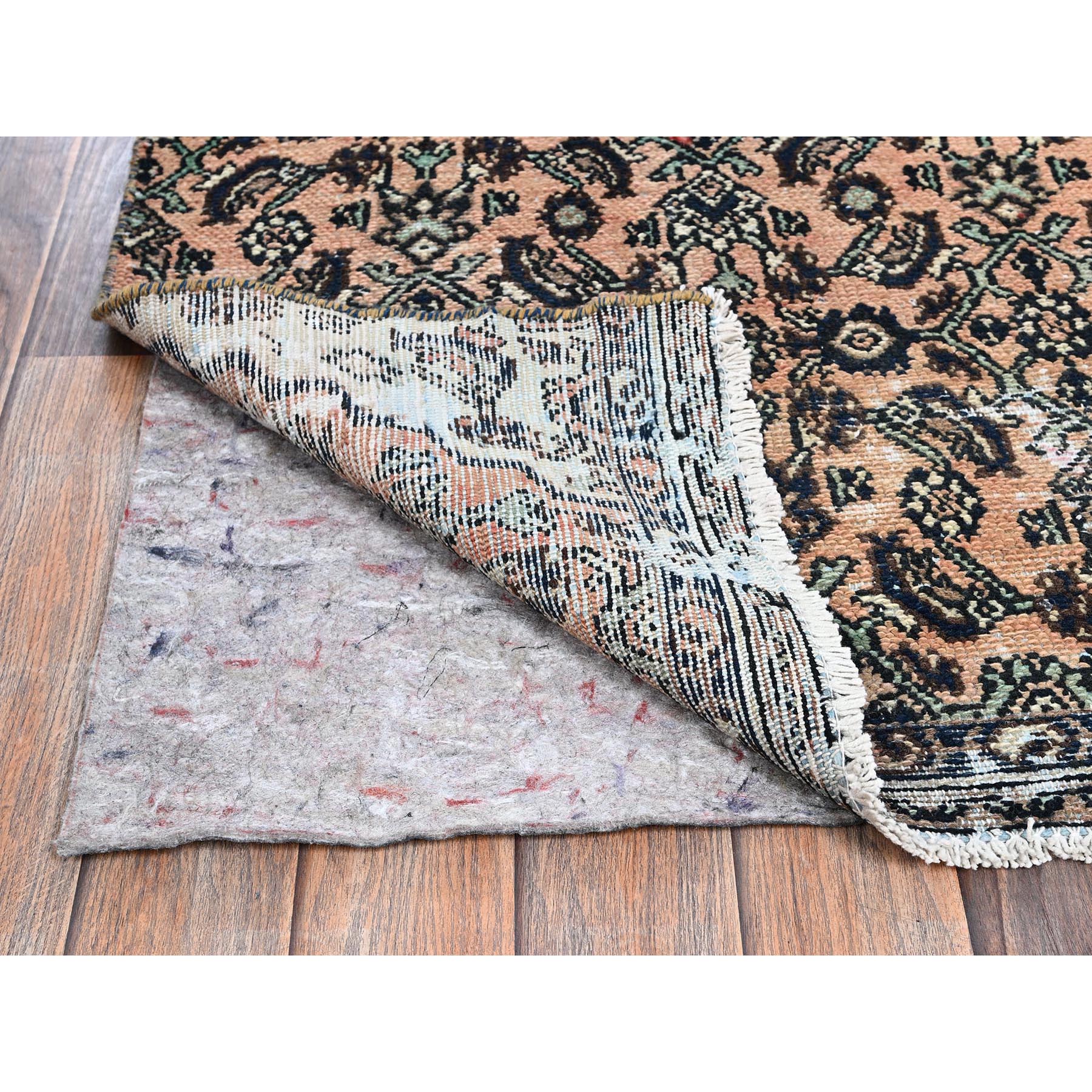 2'7"x9'1" Beige, Vintage Persian Hussainabad with All Over Design, Hand Knotted, 100% Wool, Sheared Low, Zero Pile, Sides and Ends Professionally Secured, Clean, Fragment, Runner, Oriental Rug Sh994
