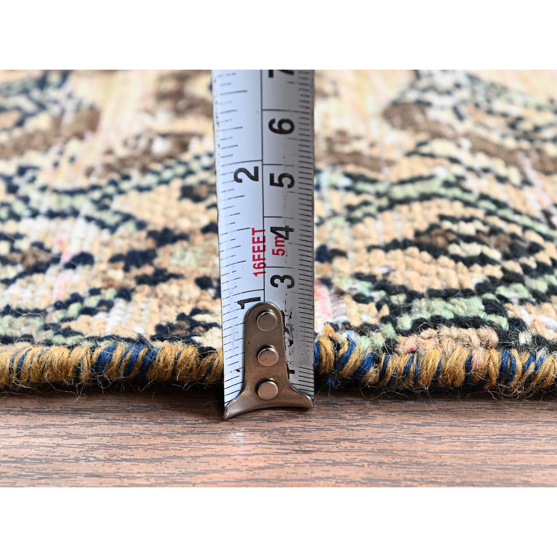 2'7"x9'1" Beige, Vintage Persian Hussainabad with All Over Design, Hand Knotted, 100% Wool, Sheared Low, Zero Pile, Sides and Ends Professionally Secured, Clean, Fragment, Runner, Oriental Rug Sh994