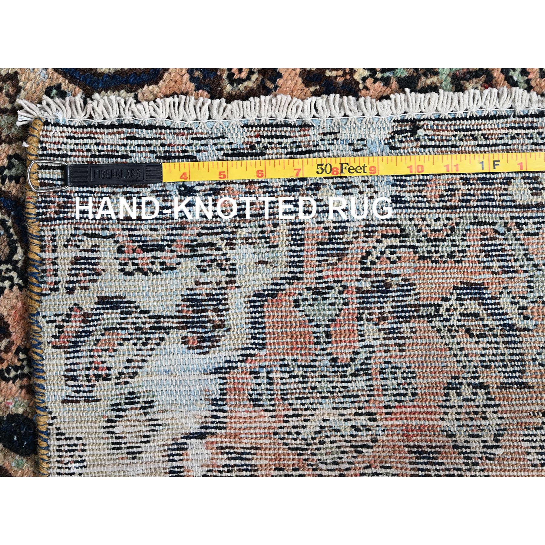 2'7"x9'1" Beige, Vintage Persian Hussainabad with All Over Design, Hand Knotted, 100% Wool, Sheared Low, Zero Pile, Sides and Ends Professionally Secured, Clean, Fragment, Runner, Oriental Rug Sh994