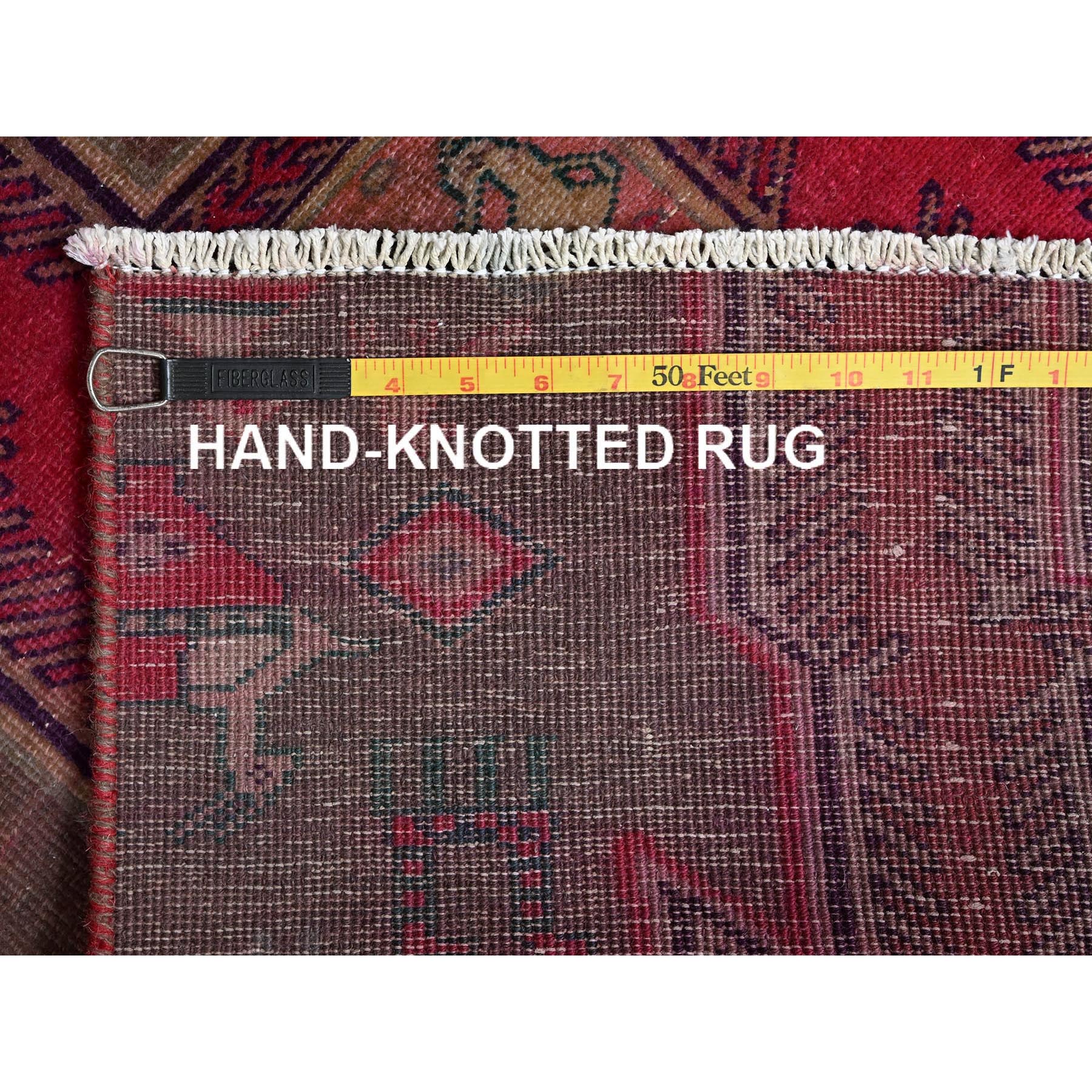 2'8"x6' Coffee Brown with Red, Overdyed Vintage Northwest Persian with Geometric Pattern, Animal Figurines, Hand Knotted, 100% Wool, Worn and Distressed, Sheared Low, Zero Pile, Sides and Ends Professionally Secured, Fragment, Runner, Oriental Rug Sh998