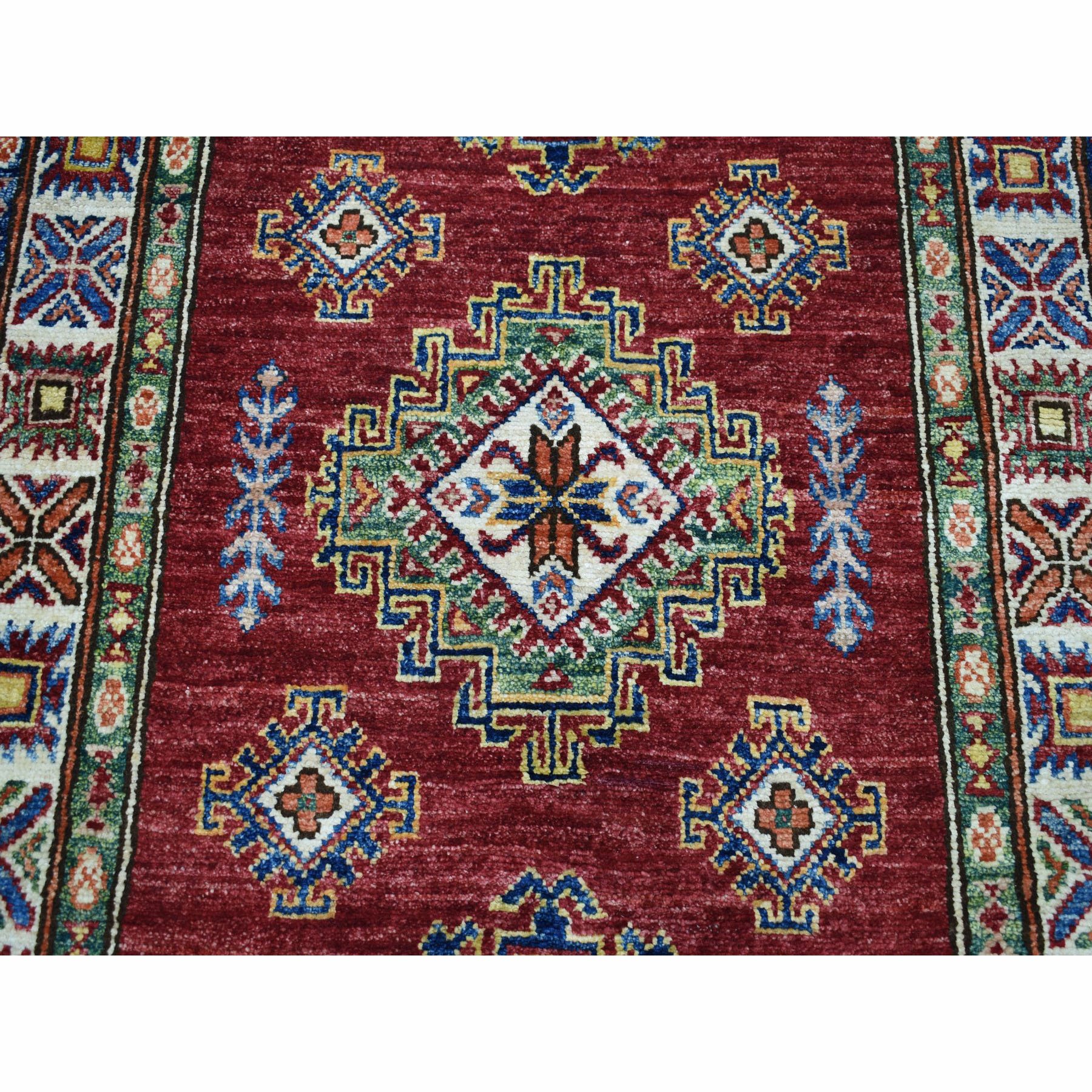 2-8 x20-6  Super Kazak Red Geometric Design Pure Wool Hand-Knotted XL Runner Oriental Rug 