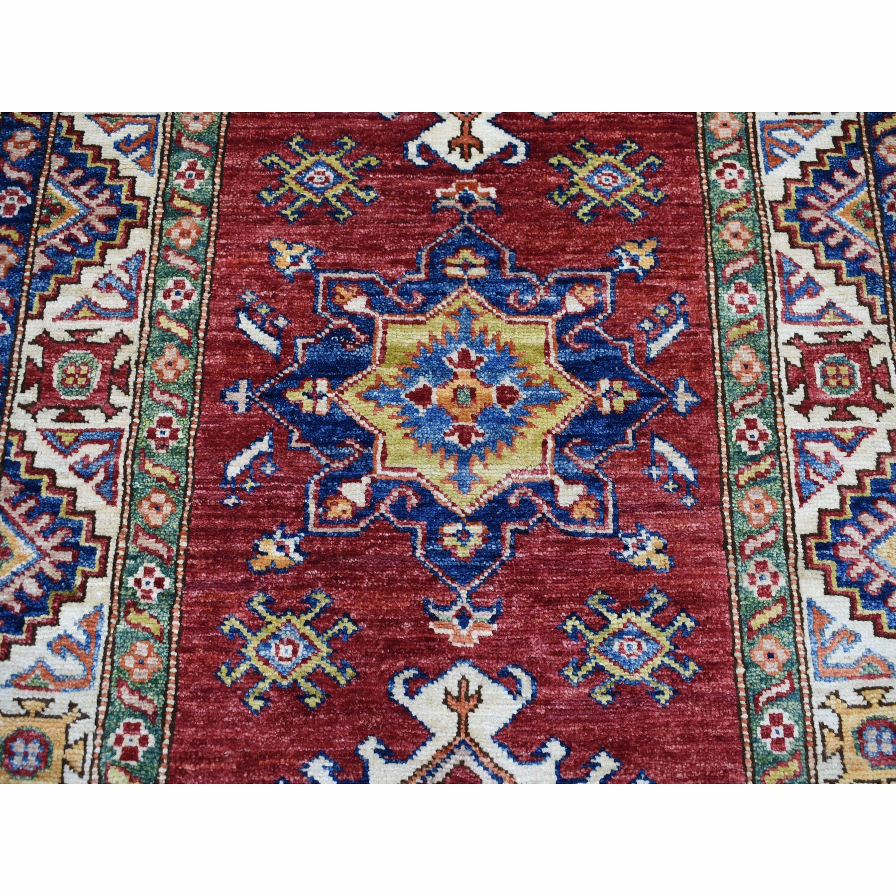 2-8 x19-3  Super Kazak Red Geometric Design Pure Wool Hand-Knotted XL Runner Oriental Rug 