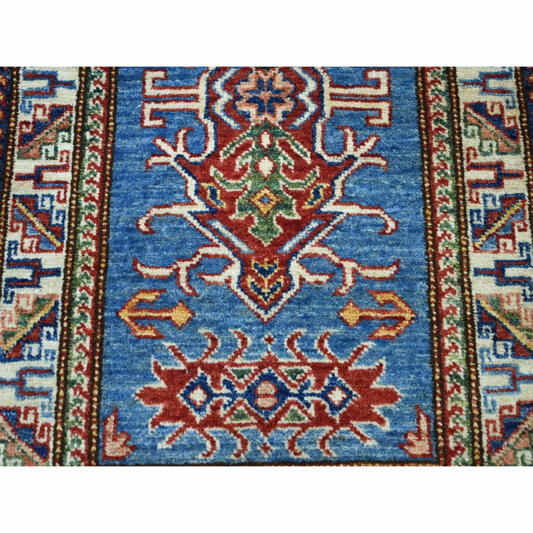 2-x3-2  Blue Super Kazak Pure Wool Geometric Design Hand-Knotted Oriental Rug 