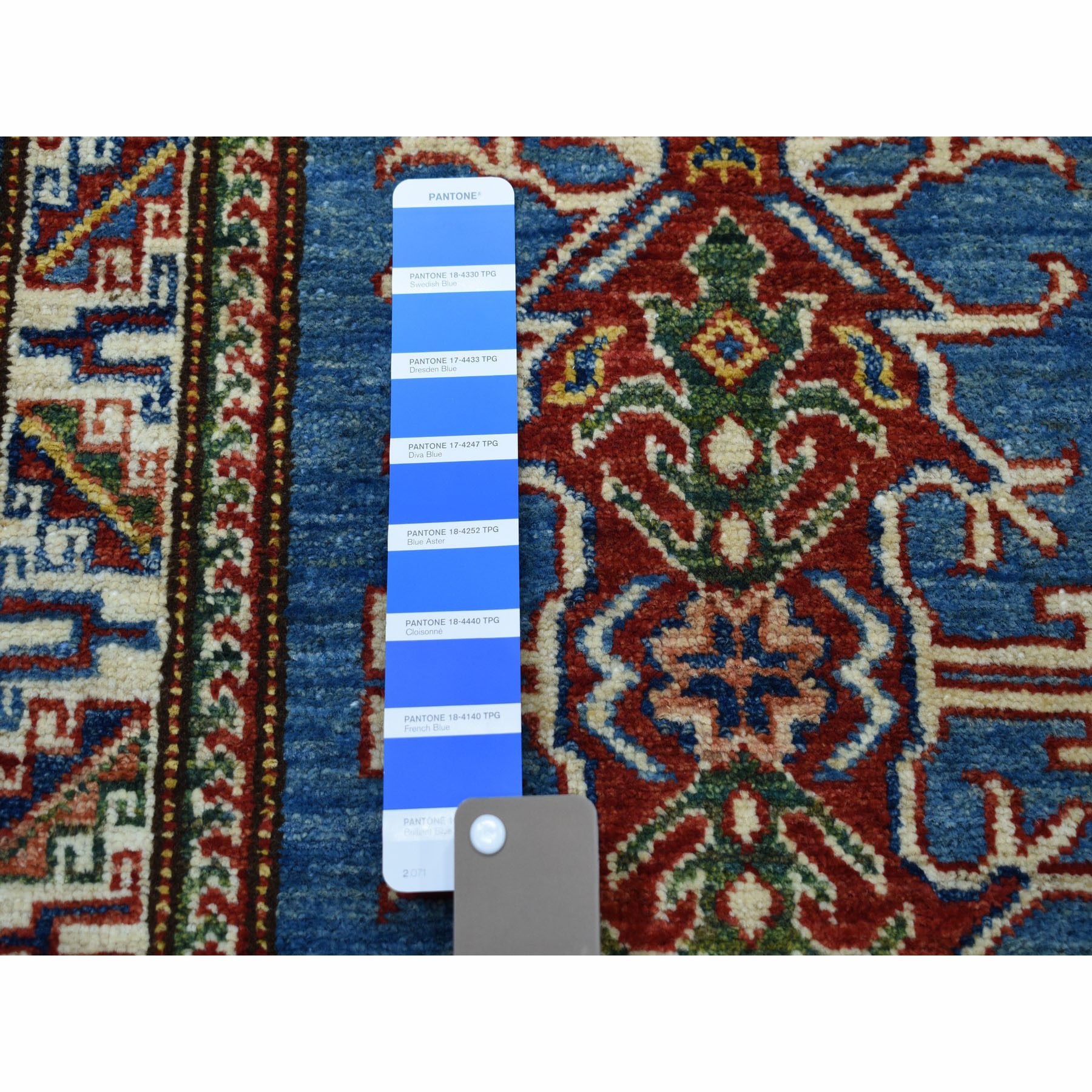 2-x3-2  Blue Super Kazak Pure Wool Geometric Design Hand-Knotted Oriental Rug 
