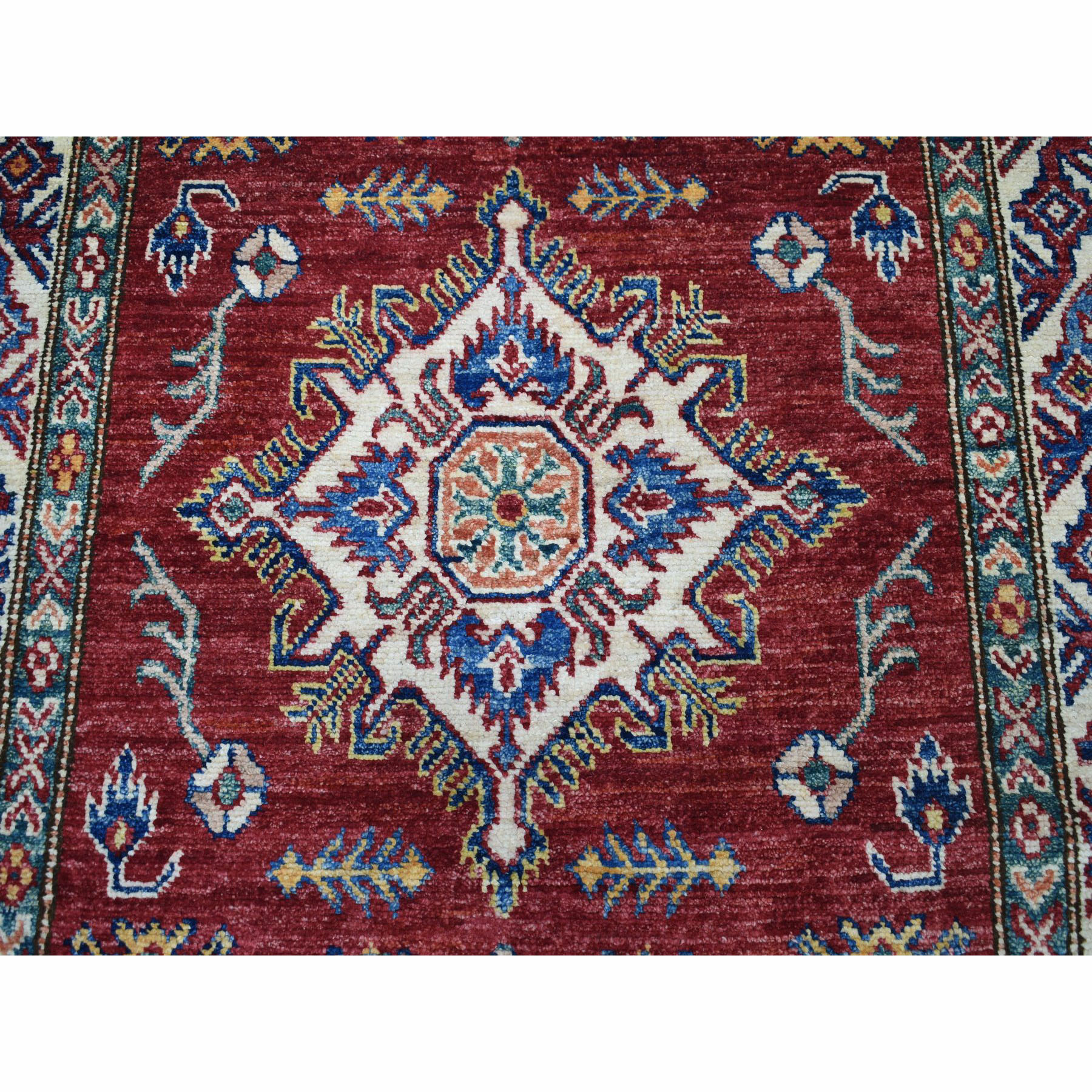 3-3 x18-7  Super Kazak Red Geometric Design Pure Wool Hand-Knotted XL Runner Oriental Rug 