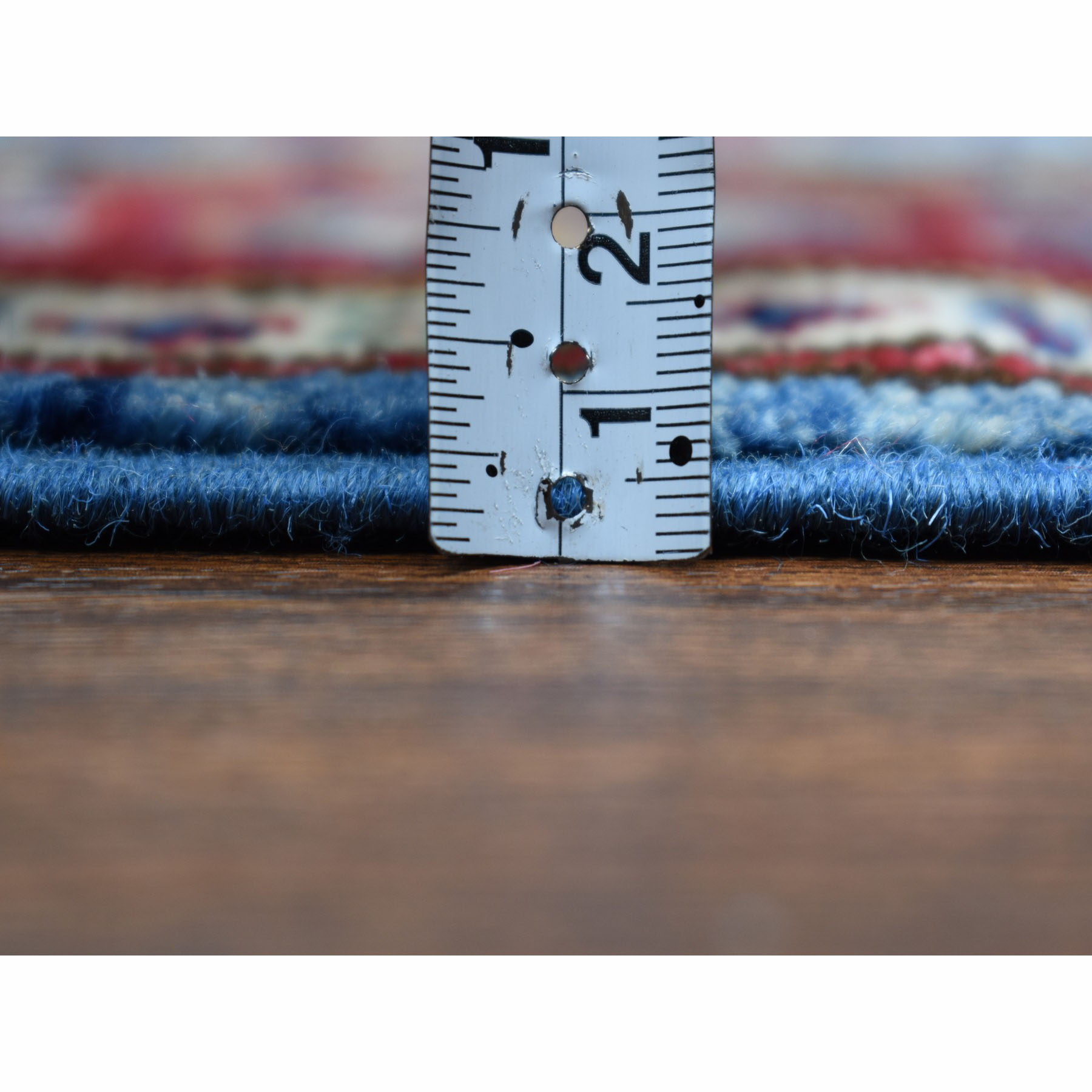 2-x3- Super Kazak Pure Wool Blue Geometric Design Hand-Knotted Oriental Rug 