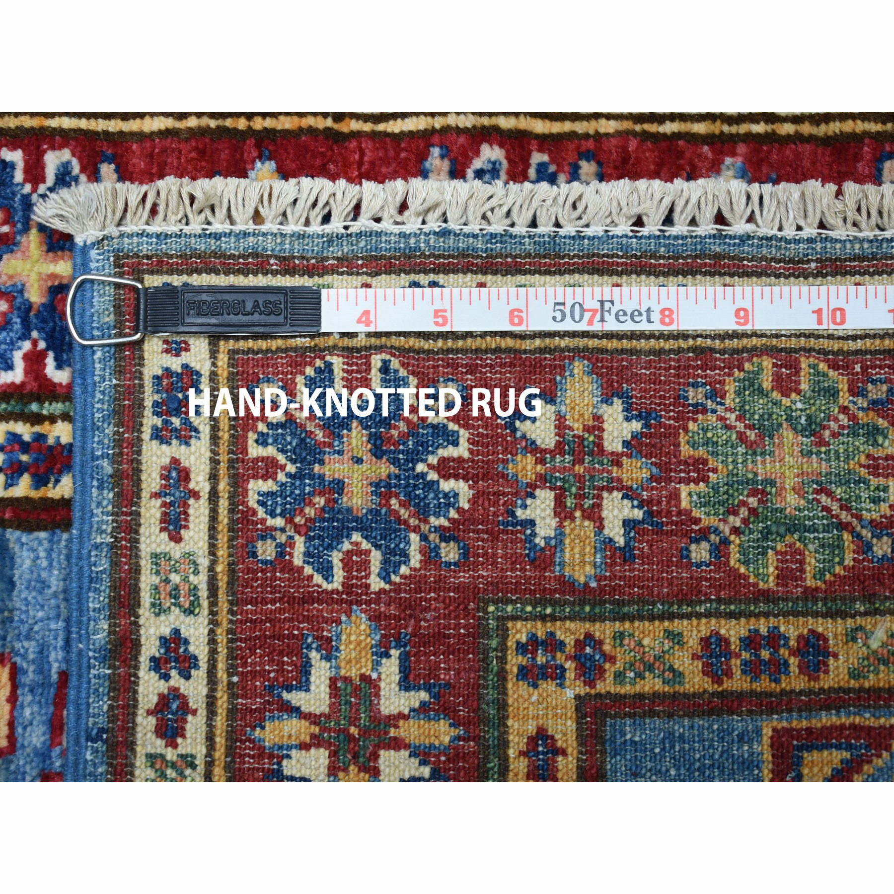 2-x3- Super Kazak Pure Wool Blue Geometric Design Hand-Knotted Oriental Rug 