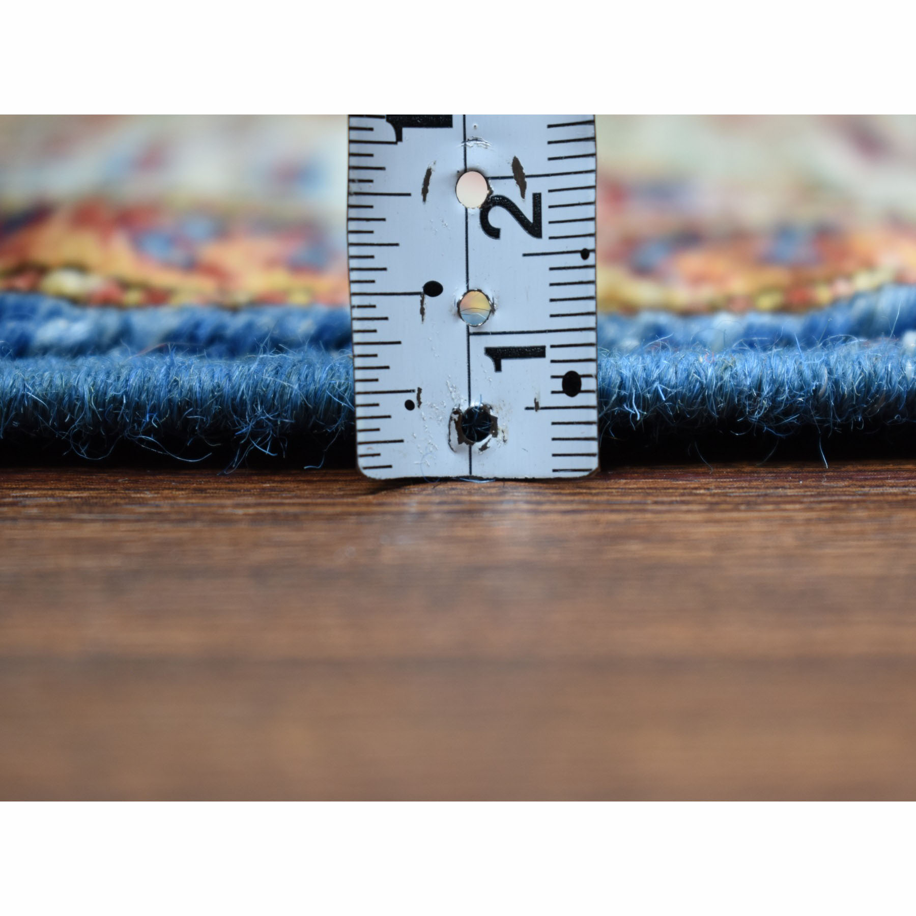 2-1 x2-10  Super Kazak Pure Wool Blue Geometric Design Hand-Knotted Oriental Rug 