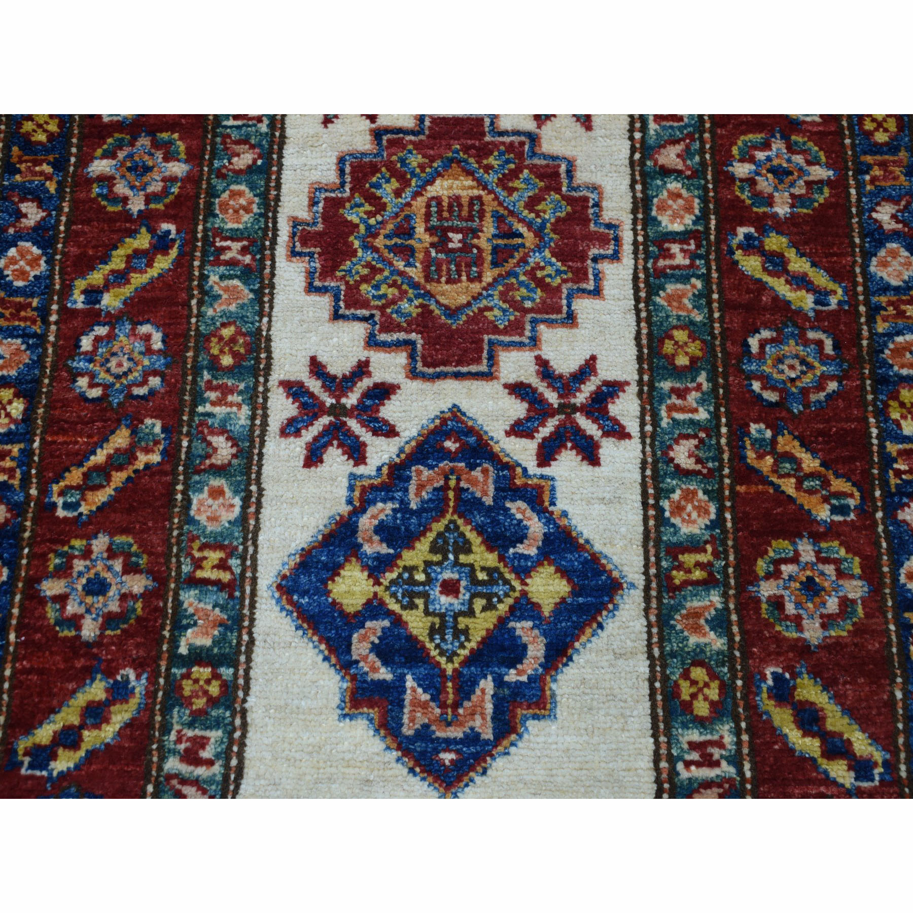 2-x6-3  Red Super Kazak Geometric Design Hand-Knotted Runner Oriental Rug 
