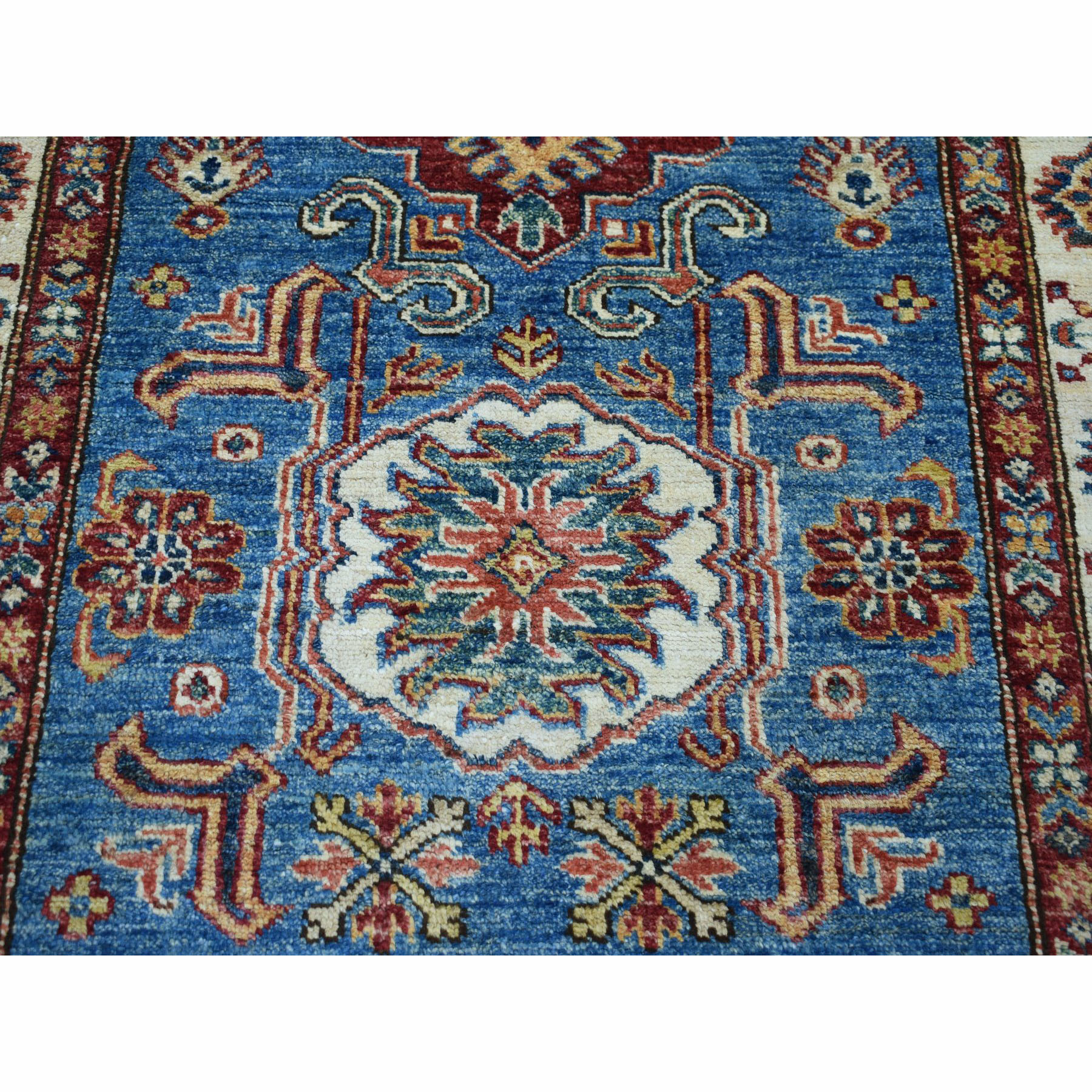 3-3 x4-9  Blue Super Kazak Pure Wool Geometric Design Hand-Knotted Oriental Rug 