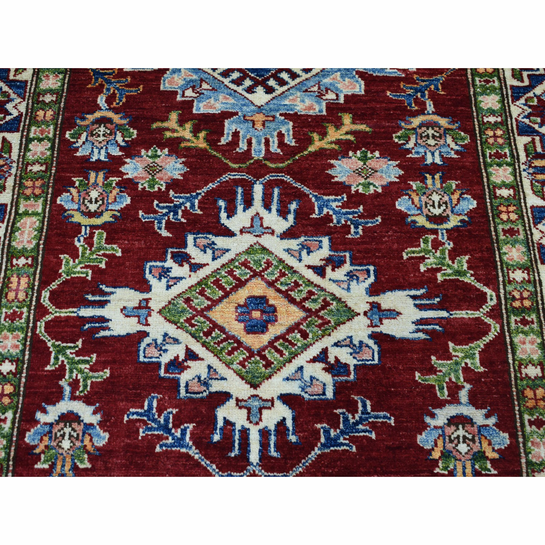 3-3 x4-8  Blue Super Kazak Pure Wool Geometric Design Hand-Knotted Oriental Rug 
