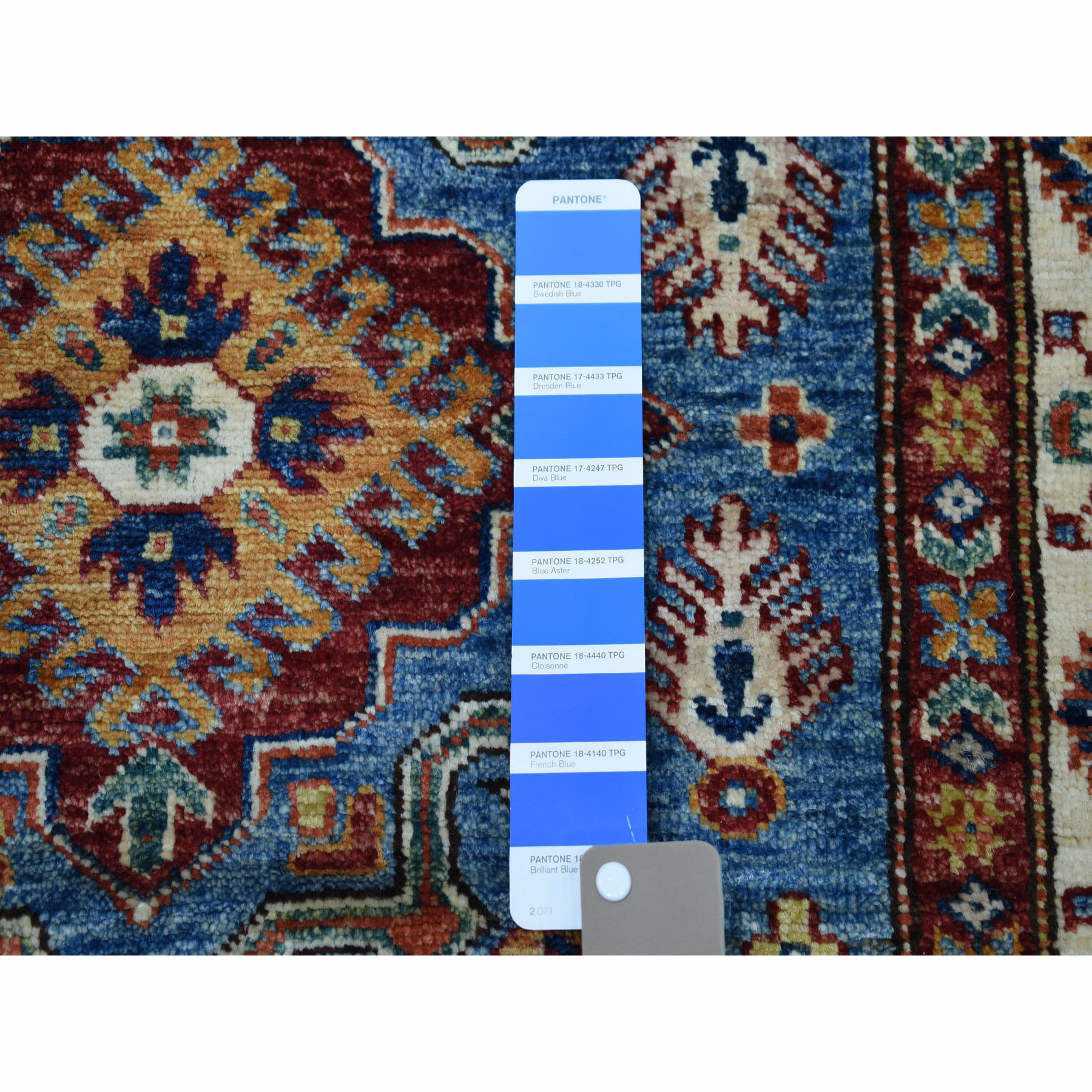 3-3 x5- Blue Super Kazak Pure Wool Geometric Design Hand-Knotted Oriental Rug 