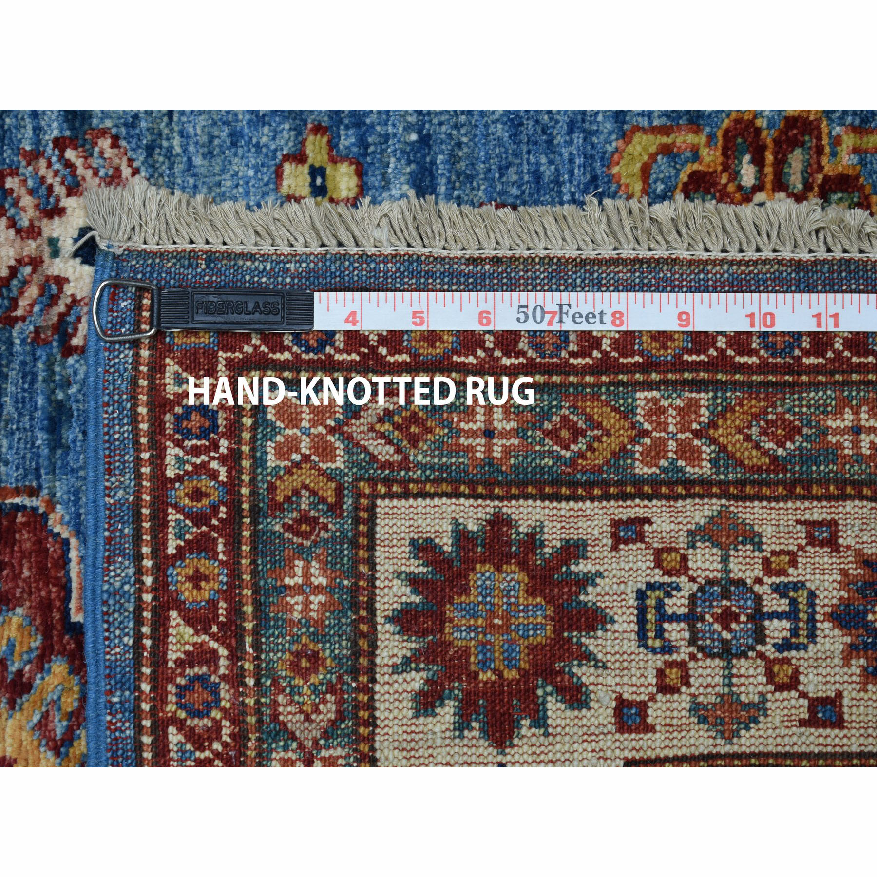 3-3 x5- Blue Super Kazak Pure Wool Geometric Design Hand-Knotted Oriental Rug 