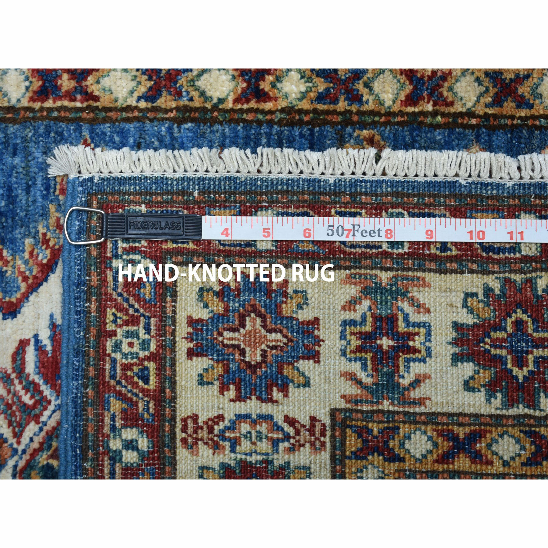 2-9 x4- Blue Super Kazak Pure Wool Geometric Design Hand-Knotted Oriental Rug 