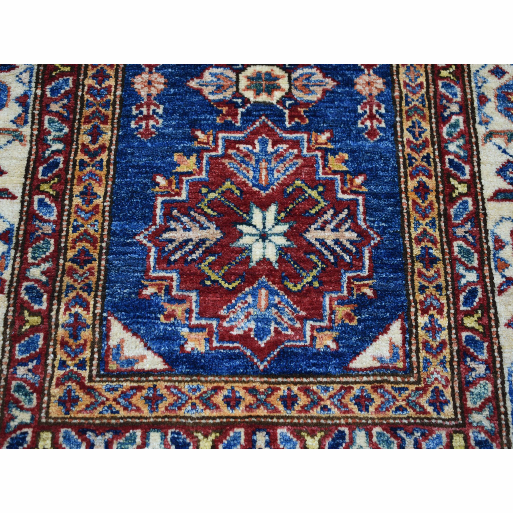 2-10 x4-2  Blue Super Kazak Pure Wool Geometric Design Hand-Knotted Oriental Rug 