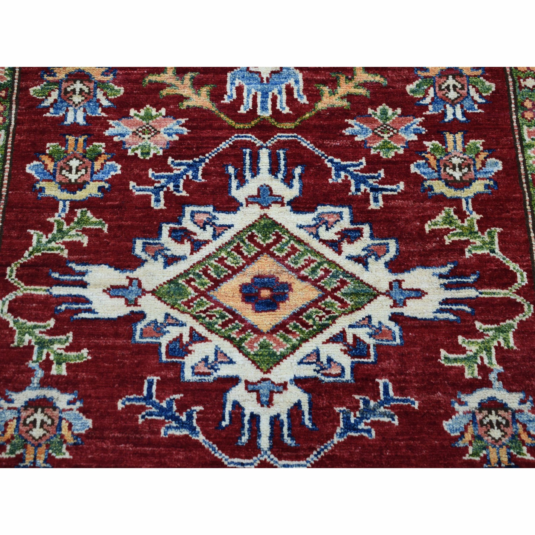 3-4 x4-8  Red Super Kazak Pure Wool Geometric Design Hand-Knotted Oriental Rug 