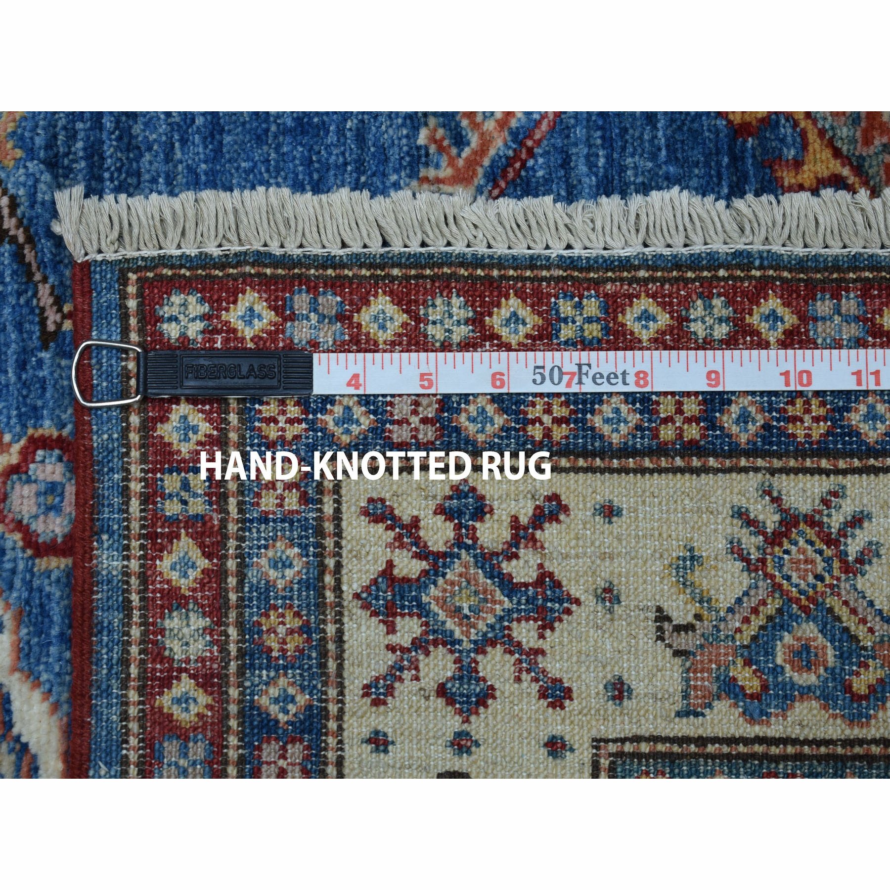 3-5 x5- Blue Super Kazak Pure Wool Geometric Design Hand-Knotted Oriental Rug 