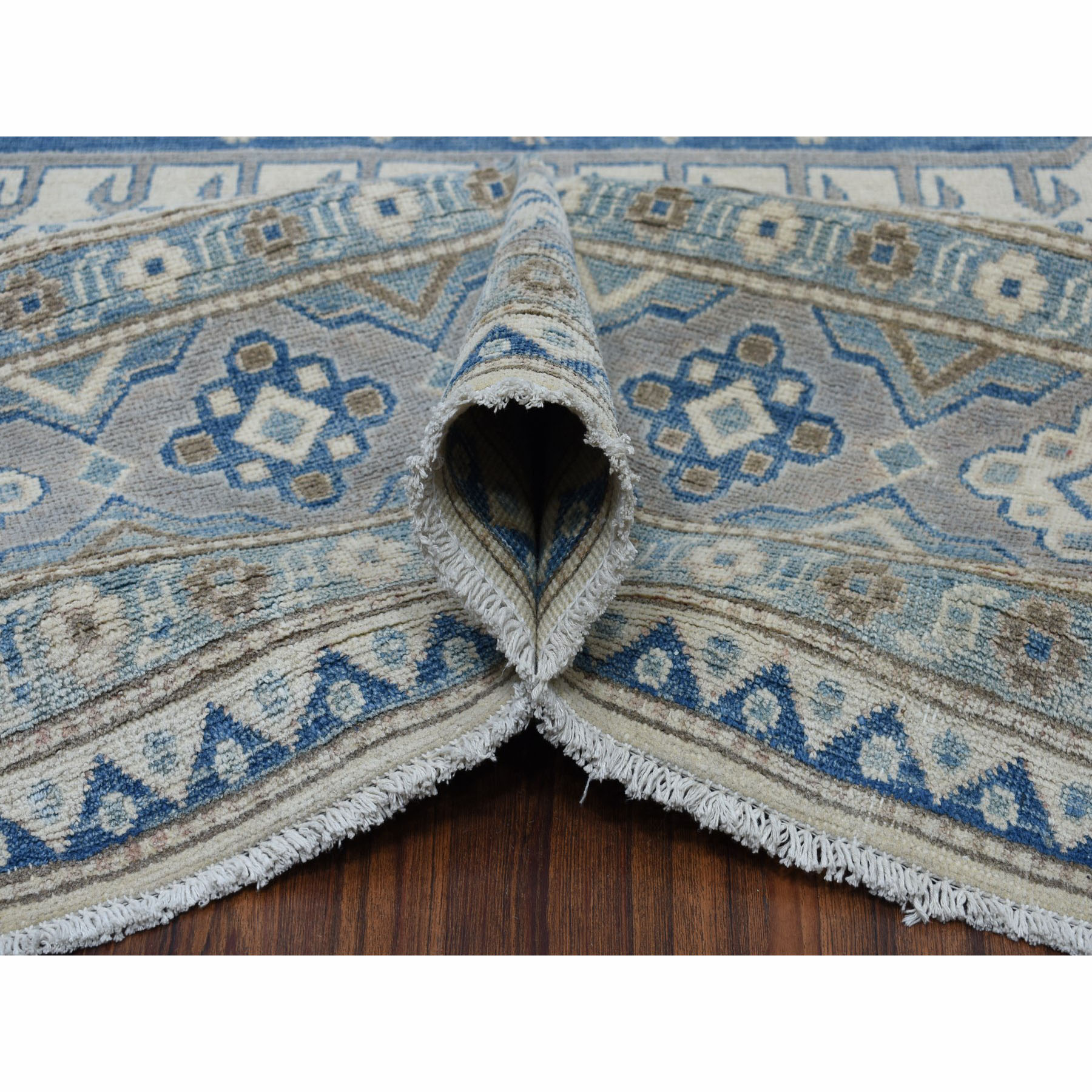 8-4 x10-3  Ivory Hand-Knotted Vintage Look Kazak Pure Wool Oriental Rug 