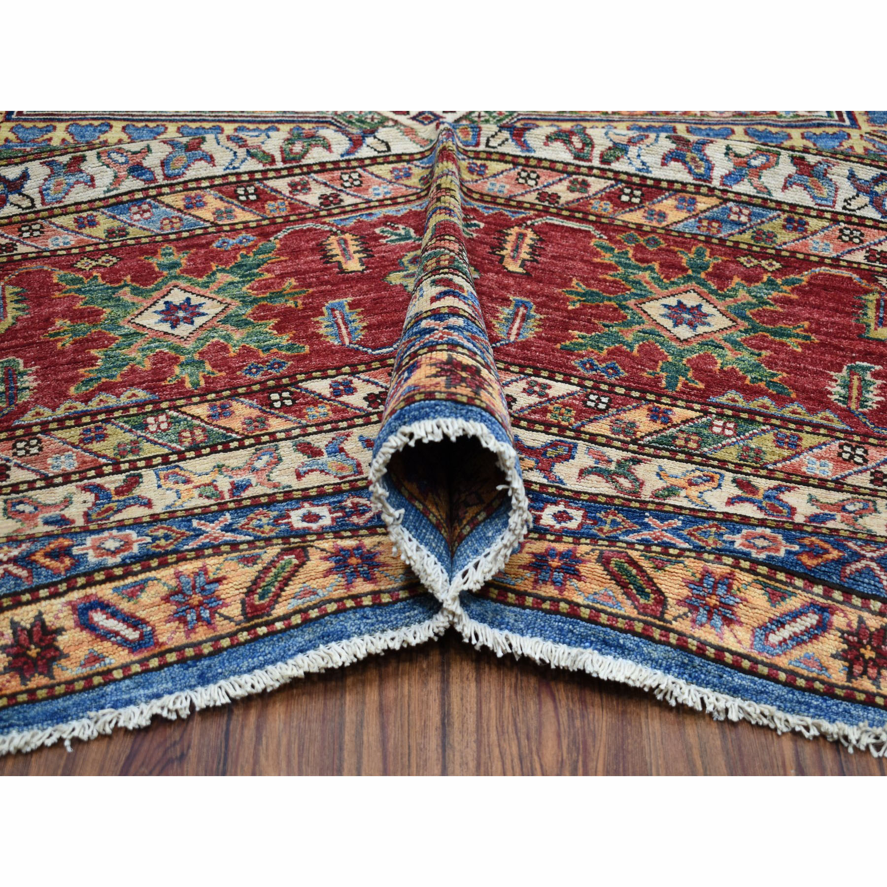12-2 x15-3  Blue Oversize Super Kazak Pure Wool Geometric Design Hand-Knotted Oriental Rug 