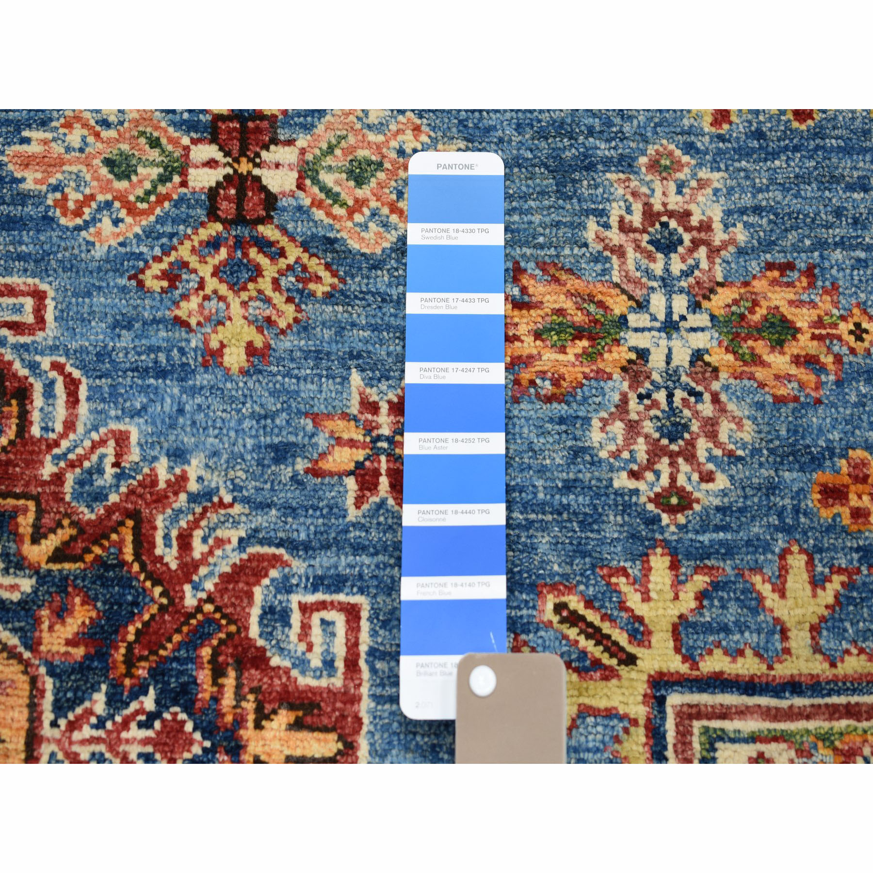 12-2 x15-3  Blue Oversize Super Kazak Pure Wool Geometric Design Hand-Knotted Oriental Rug 