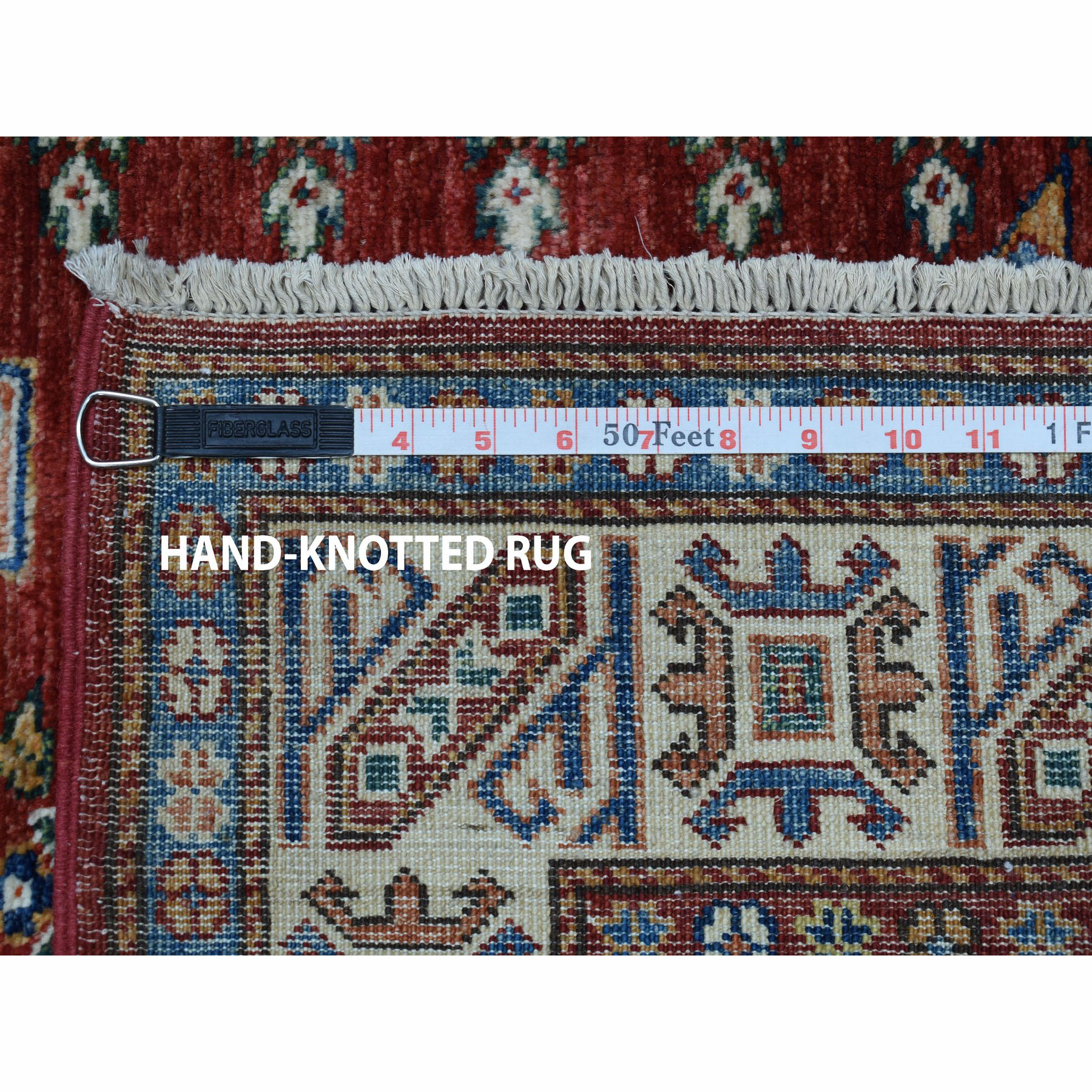 3-1 x5-2  Red Super kazak Pure Wool Geometric Design Hand-Knotted Oriental Rug 