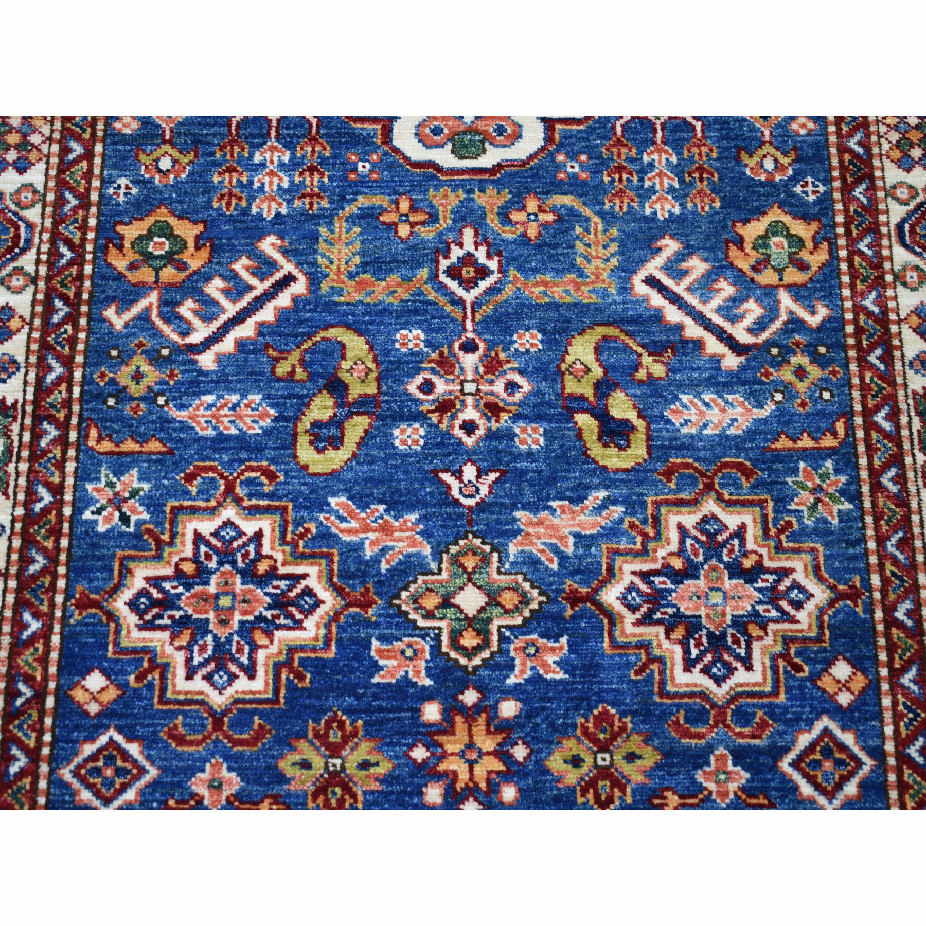 3-3 x5-2  Blue Super Kazak Pure Wool Geometric Design Hand-Knotted Oriental Rug 