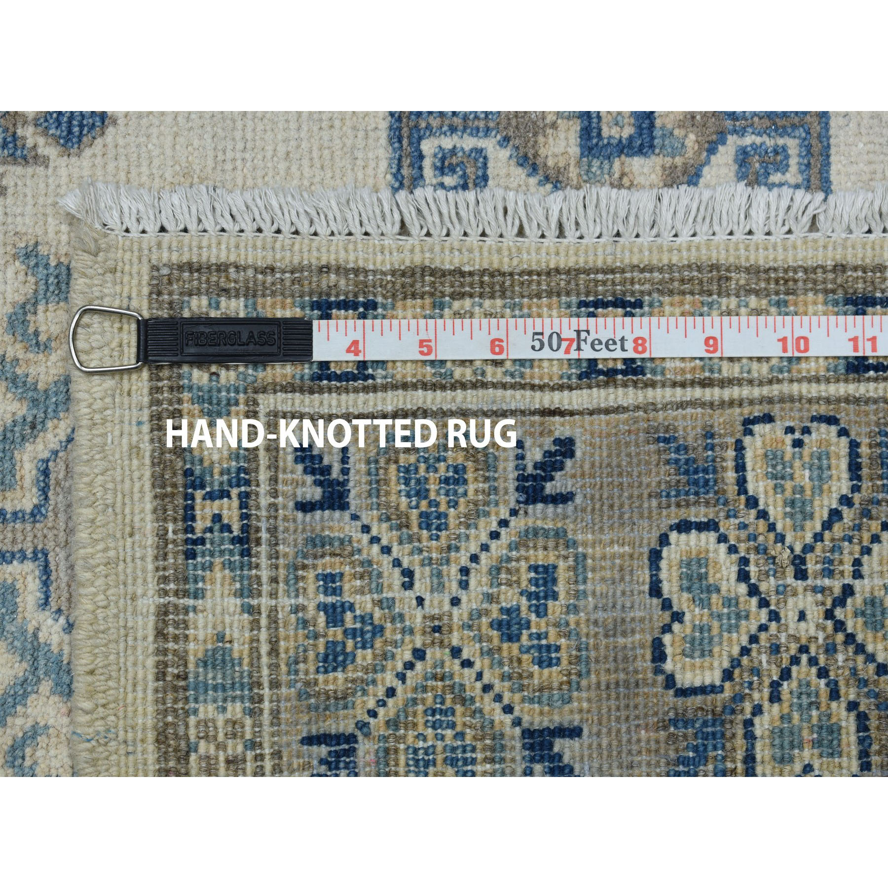4-x6-1  Ivory Vintage Look Kazak Geometric Design Hand-Knotted Oriental Rug 