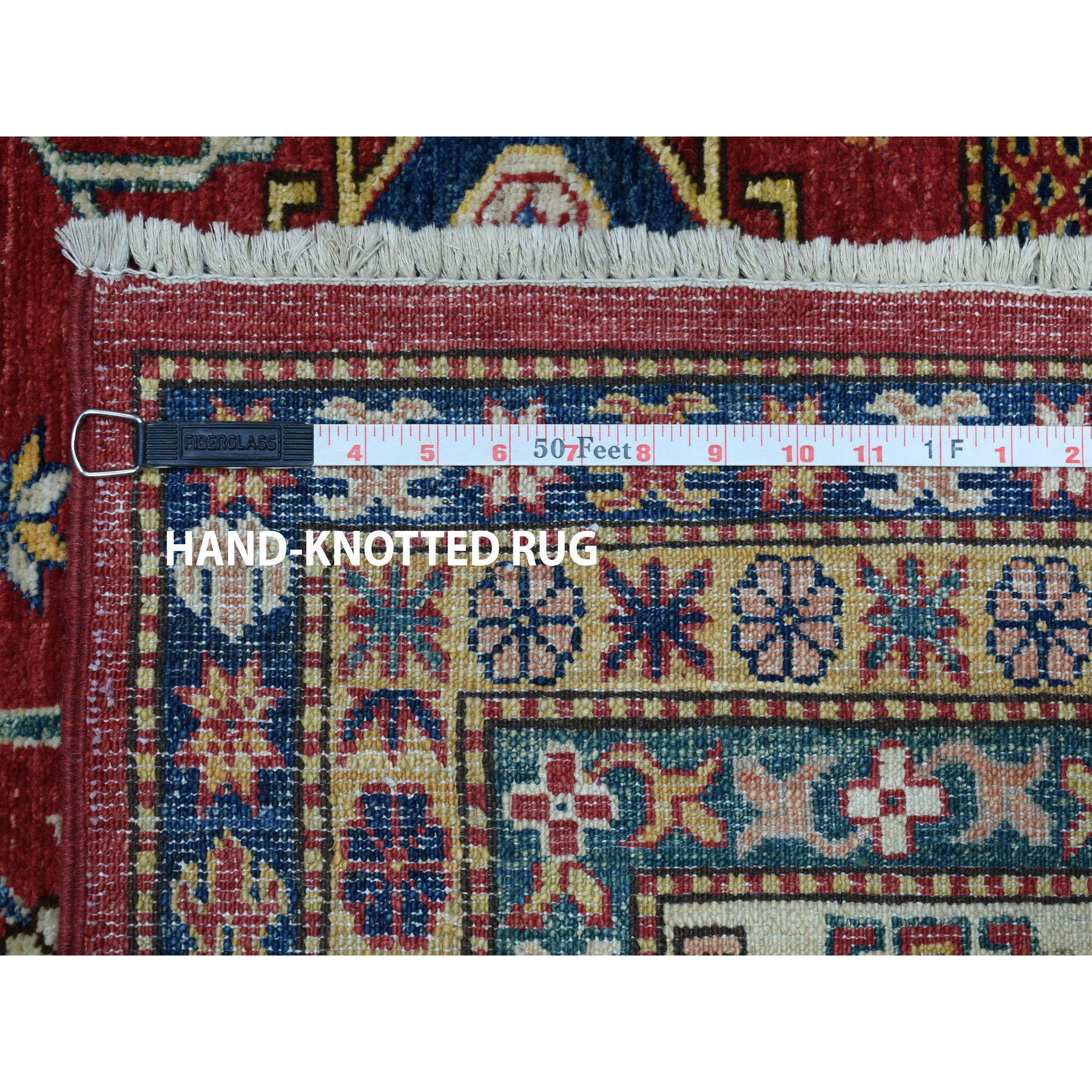 8-9 x11-9  Red Super Kazak Pure Wool Geometric Design Hand-Knotted Oriental Rug 