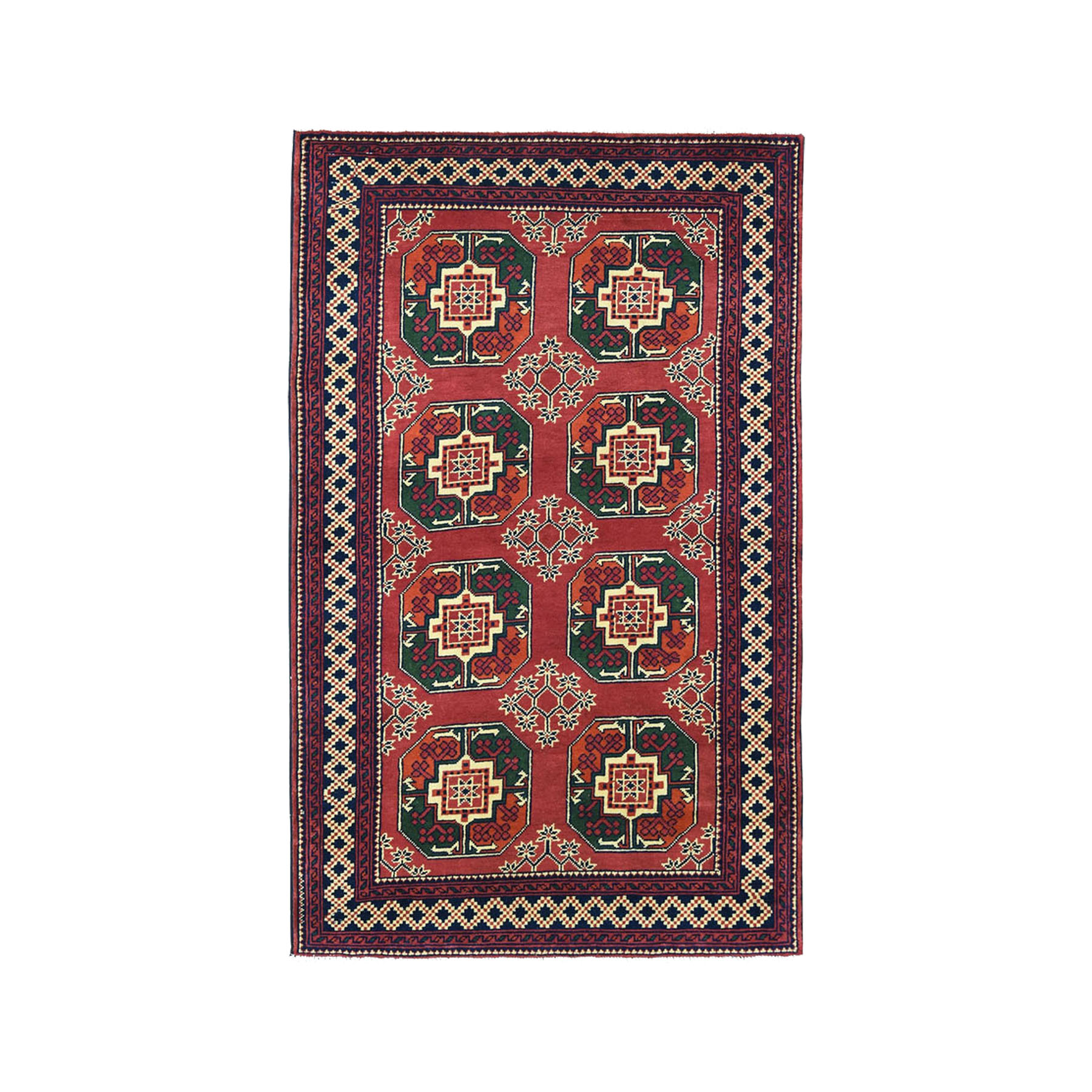 3'3"X5'3" Vintage Red Elephant Feet Design Afghan Andkhoy Pure Wool Hand-Knotted Oriental Rug moae0dd0