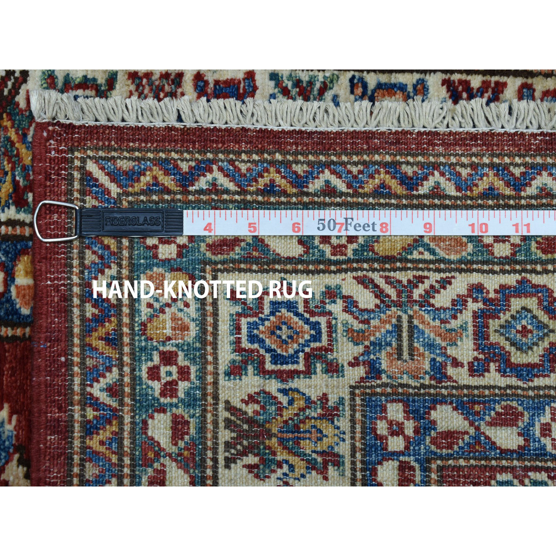 2-10 x13-9  Red Super Kazak Pure Wool Geometric Design Hand-Knotted Runner Oriental Rug 