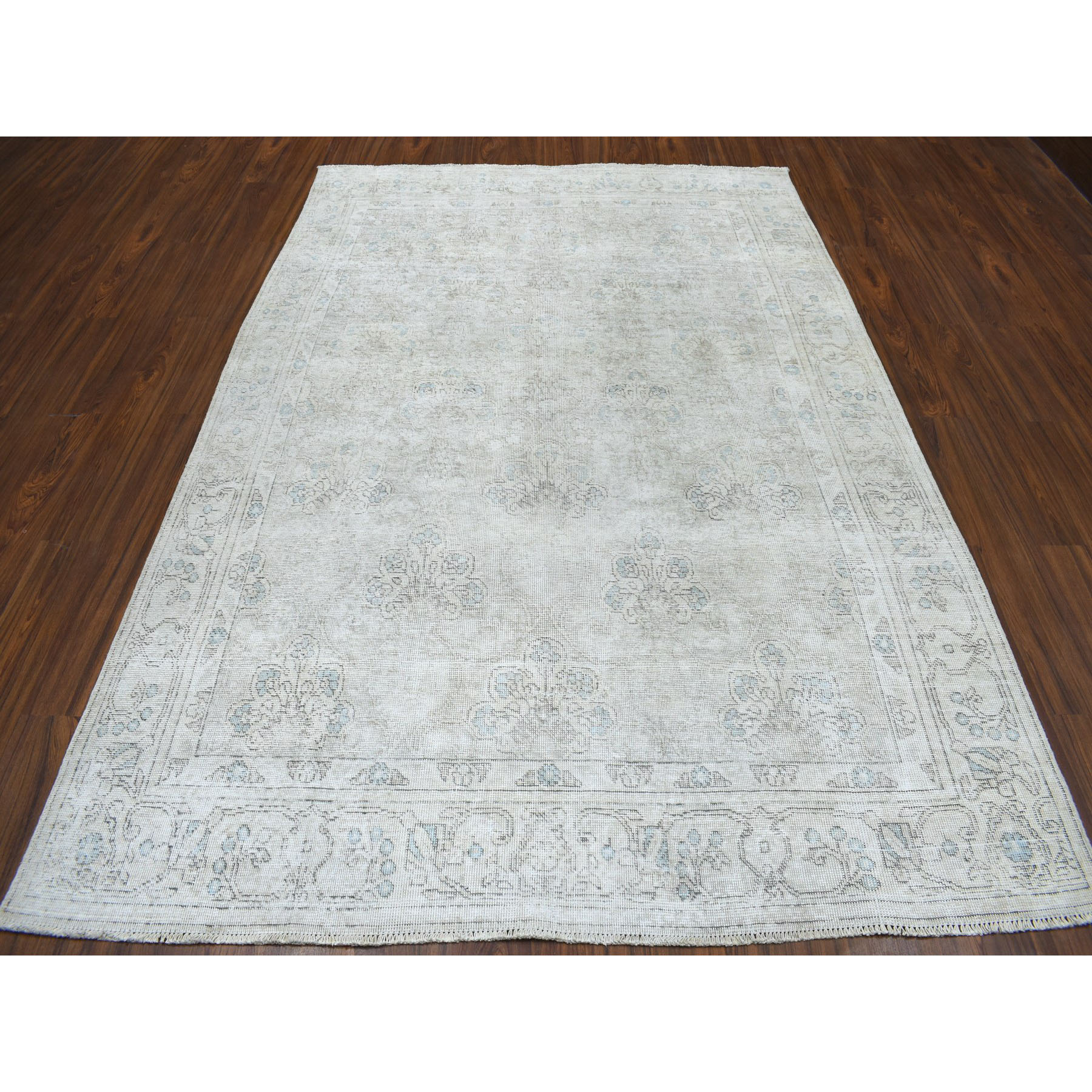 6-5 x9-1  Vintage White Wash Tabriz Worn Wool Hand-Knotted Oriental Rug 