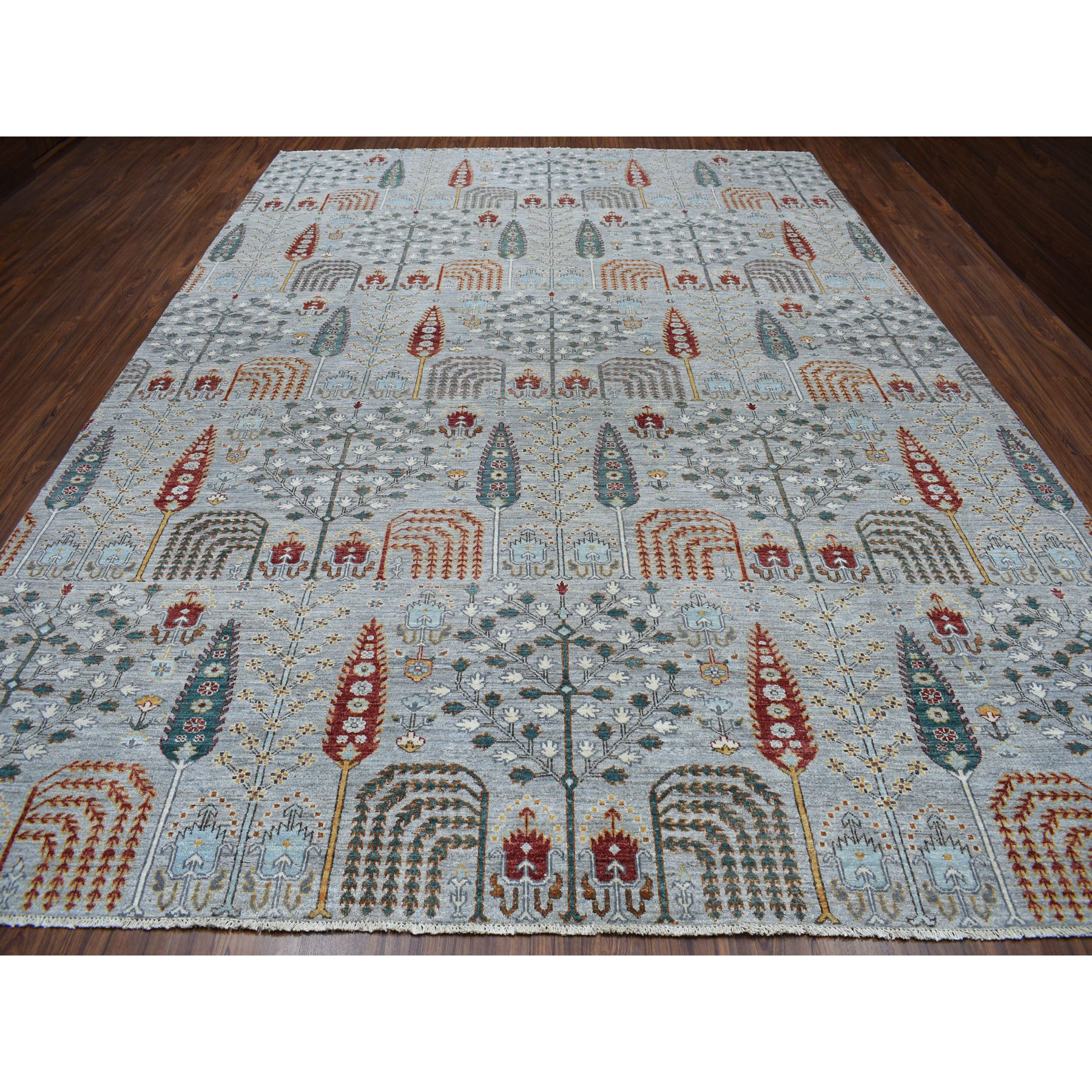 10-2 x14- Gray Peshawar Willow And Cypress Tree Design Hand-Knotted Oriental Rug 