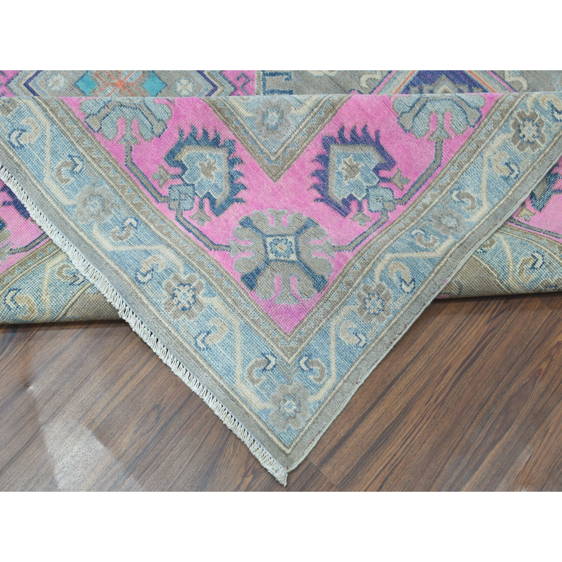 8-x9-9  Colorful Fusion Kazak Geometric Design Pure Wool Hand-Knotted Oriental Rug 