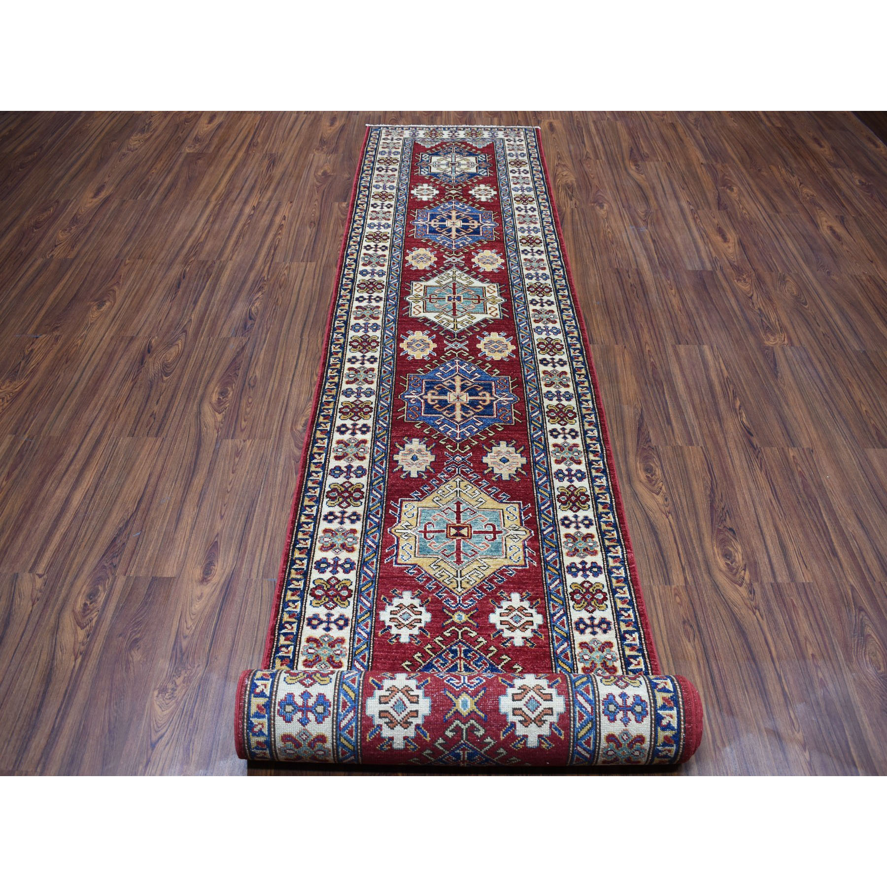 2-9 x20-3  Red Super Kazak Geometric Design XL Runner Pure Wool Hand-Knotted Oriental Rug 