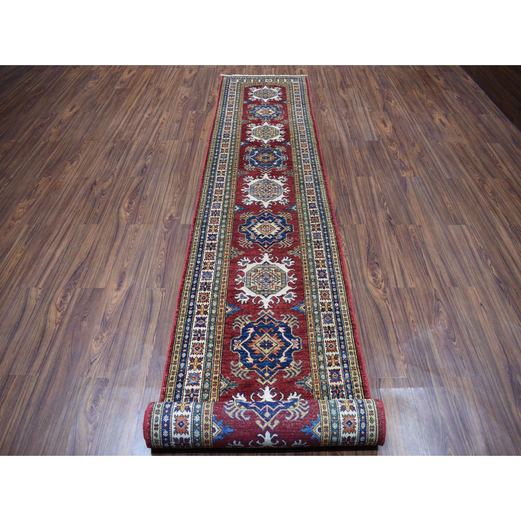 2-8 x19- Red Super Kazak Geometric Design XL Runner Pure Wool Hand-Knotted Oriental Rug 