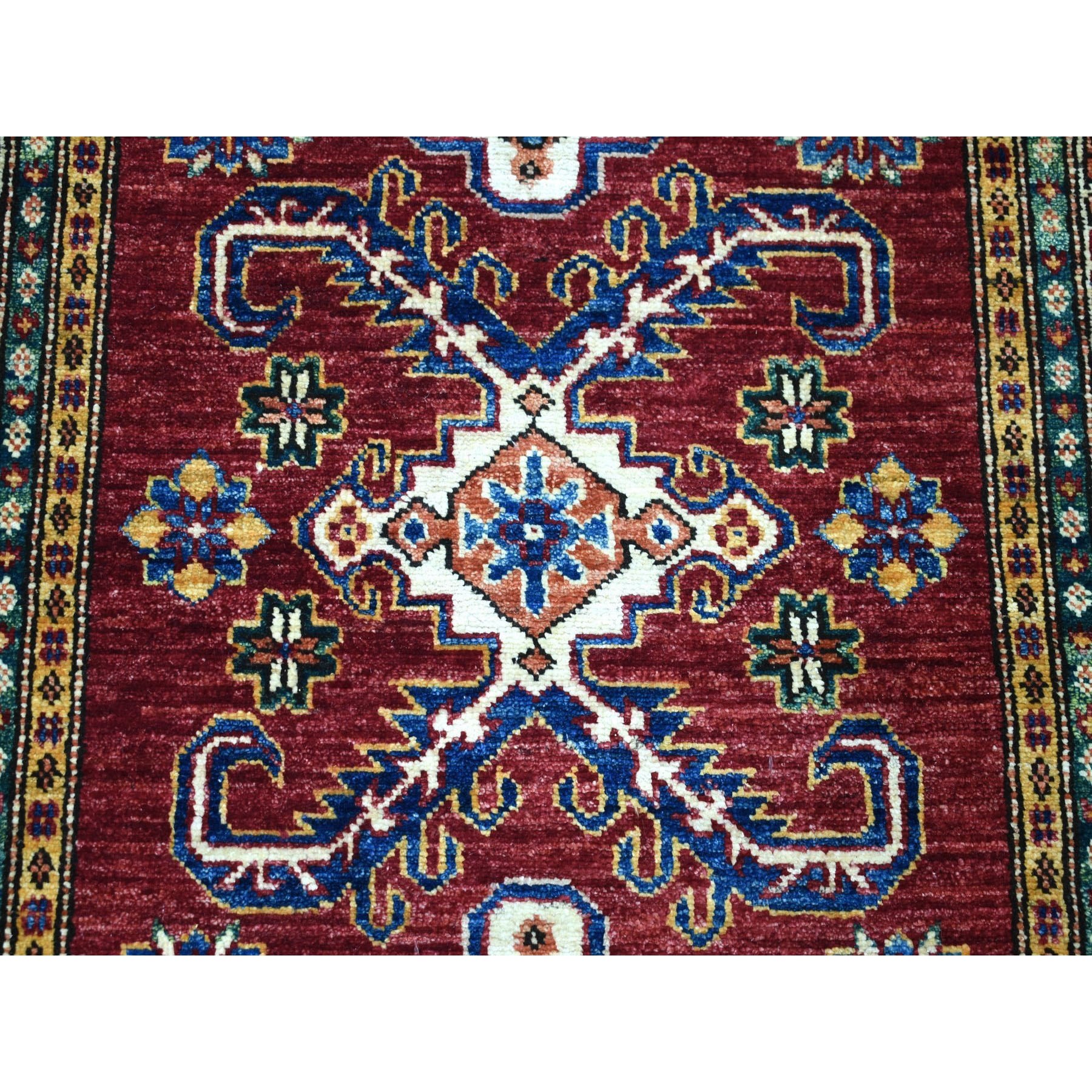 3-2 x19-4  Red Super Kazak Pure Wool Geometric Design XL Runner Hand-Knotted Oriental Rug 