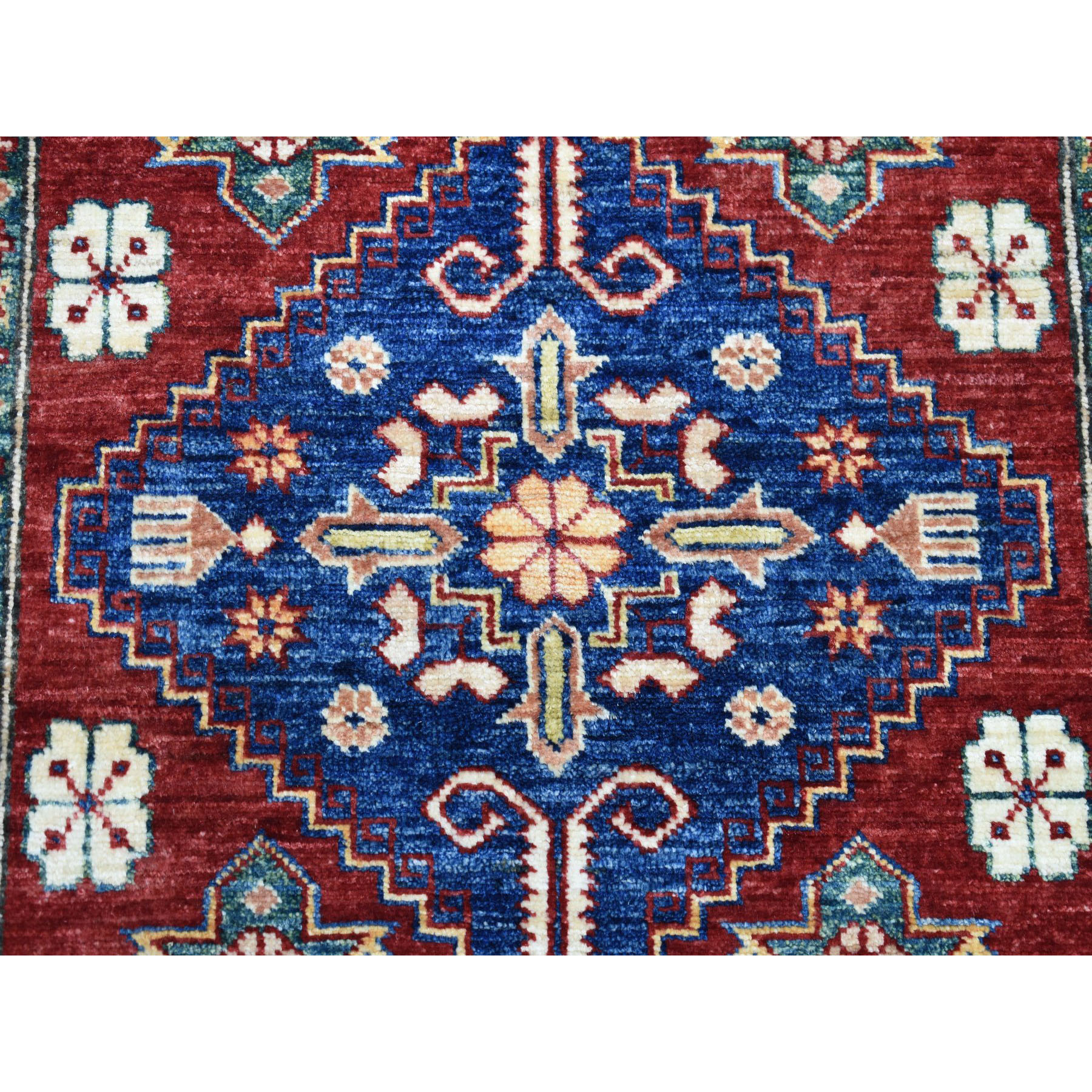 3-4 x4-9  Red Super Kazak Pure Wool Geometric Design Hand-Knotted Oriental Rug 