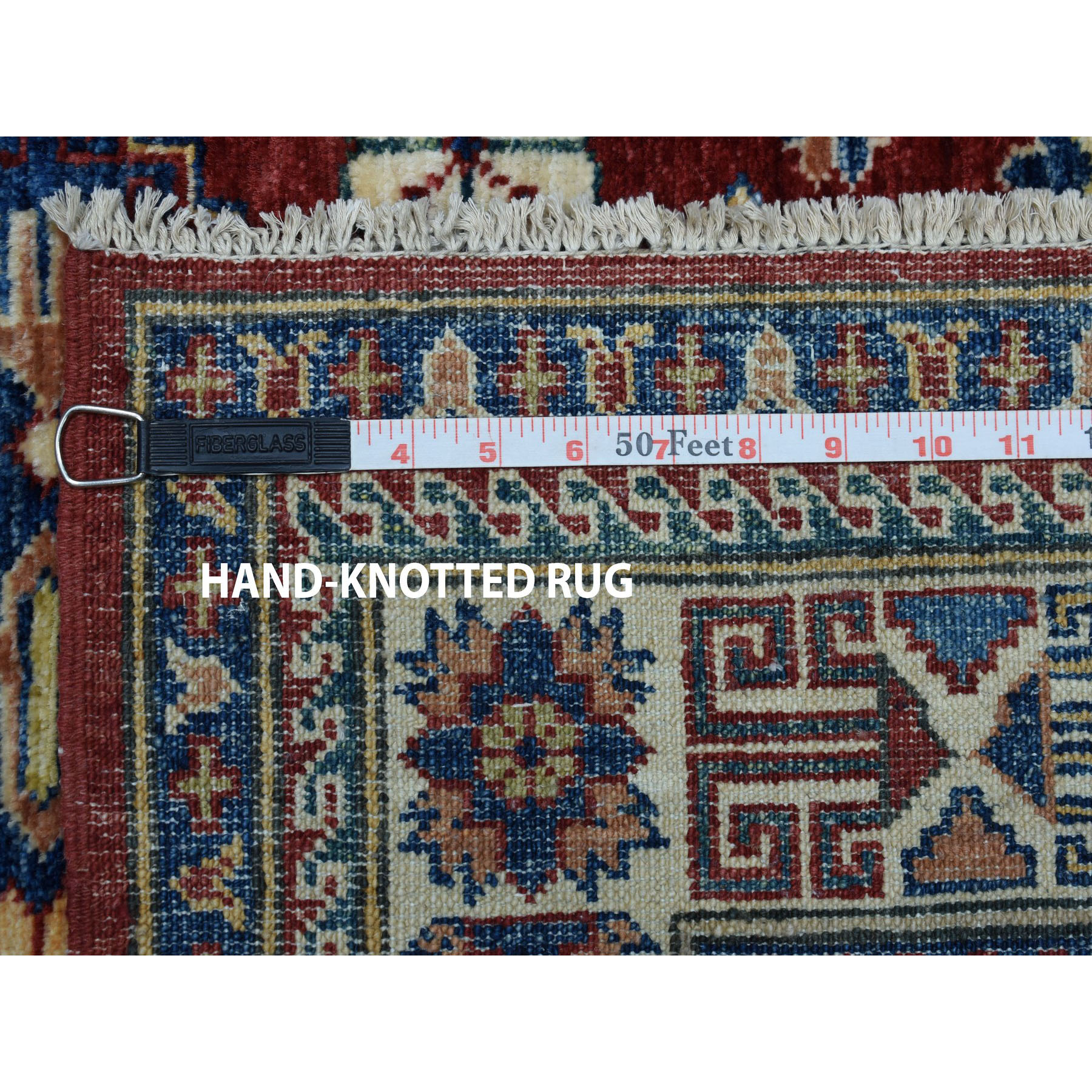 3-4 x4-9  Red Super Kazak Pure Wool Geometric Design Hand-Knotted Oriental Rug 
