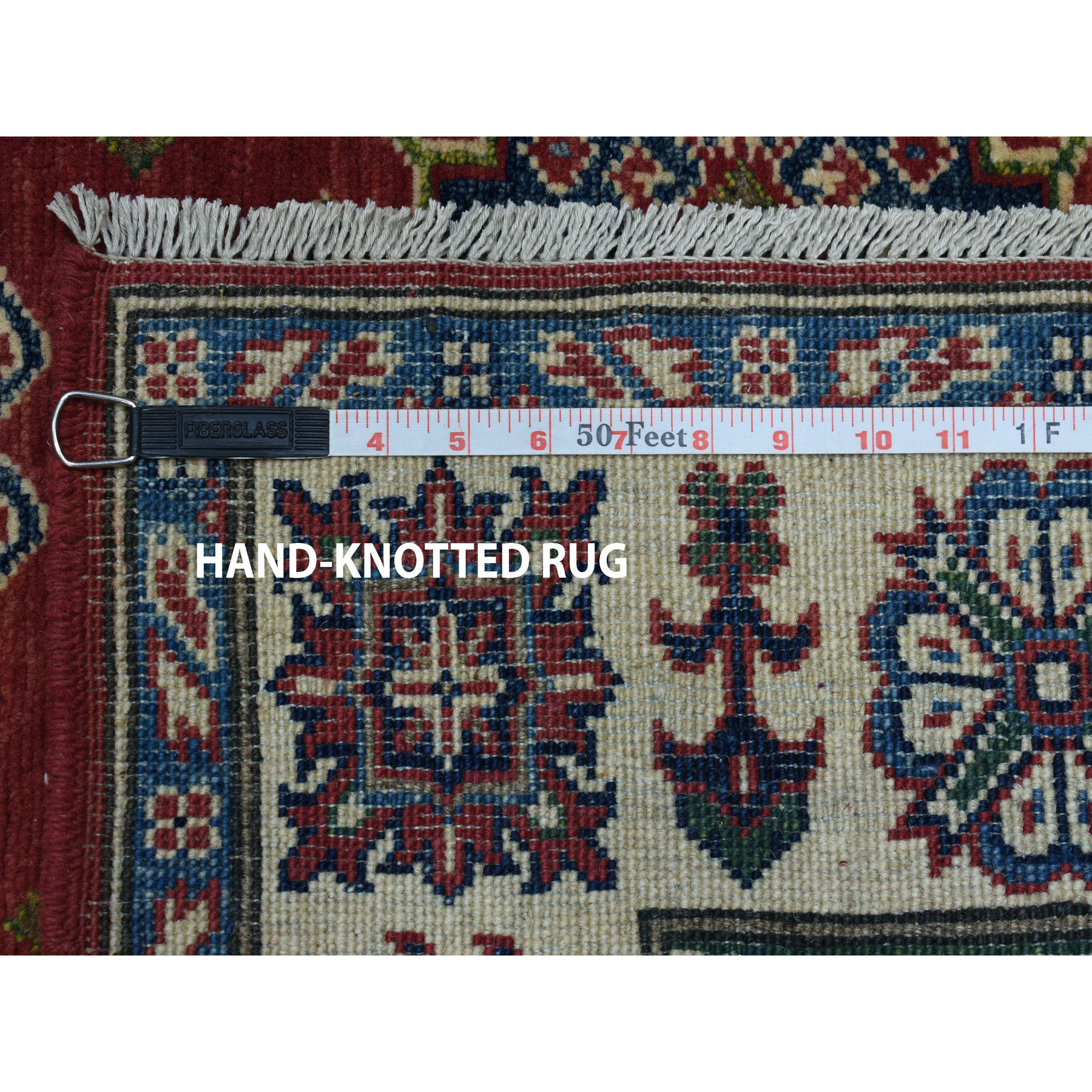 5-x6-5  Red Kazak Pure Wool Geometric Design Hand-Knotted Oriental Rug 