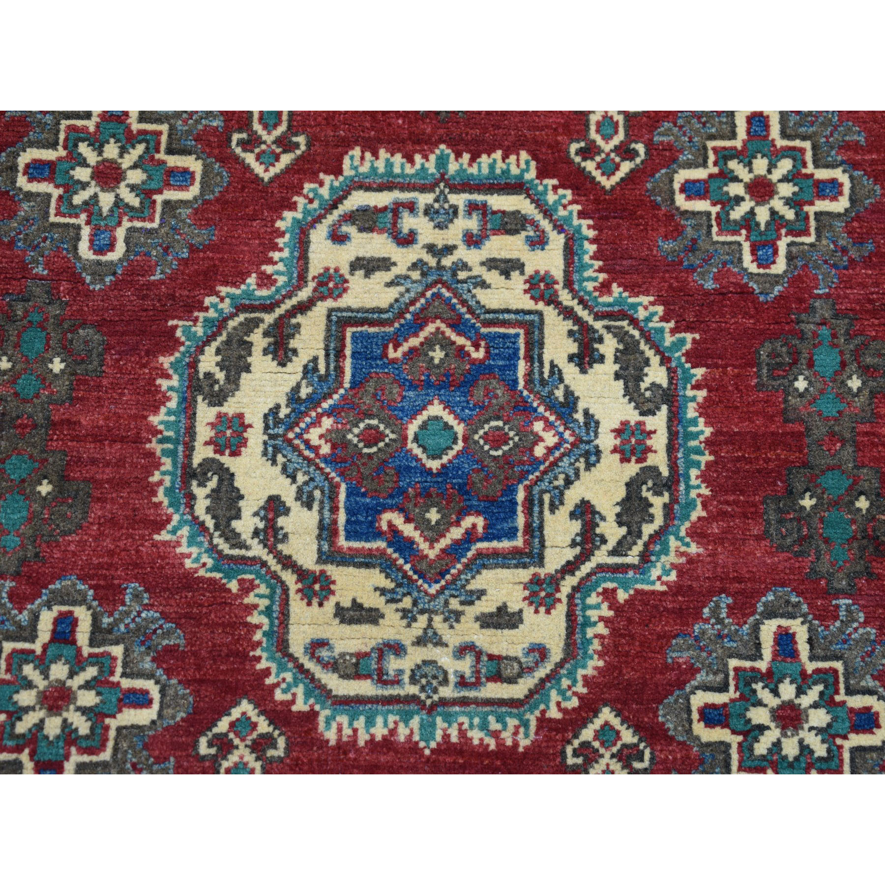 3-4 x4-8  Red Kazak Pure Wool Geometric Design Hand-Knotted Oriental rug