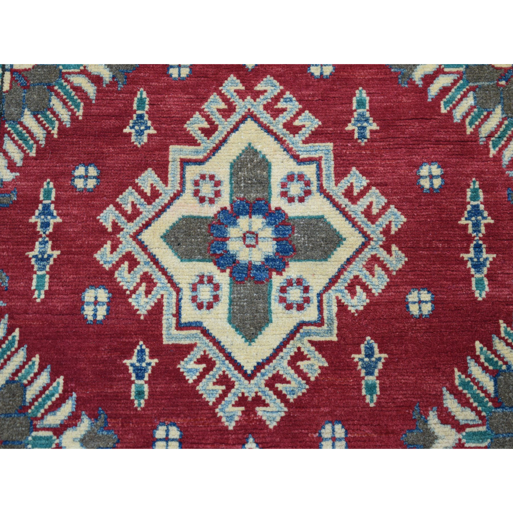 3-4 x4-9  Red Kazak Pure Wool Geometric Design Hand-Knotted Oriental rug