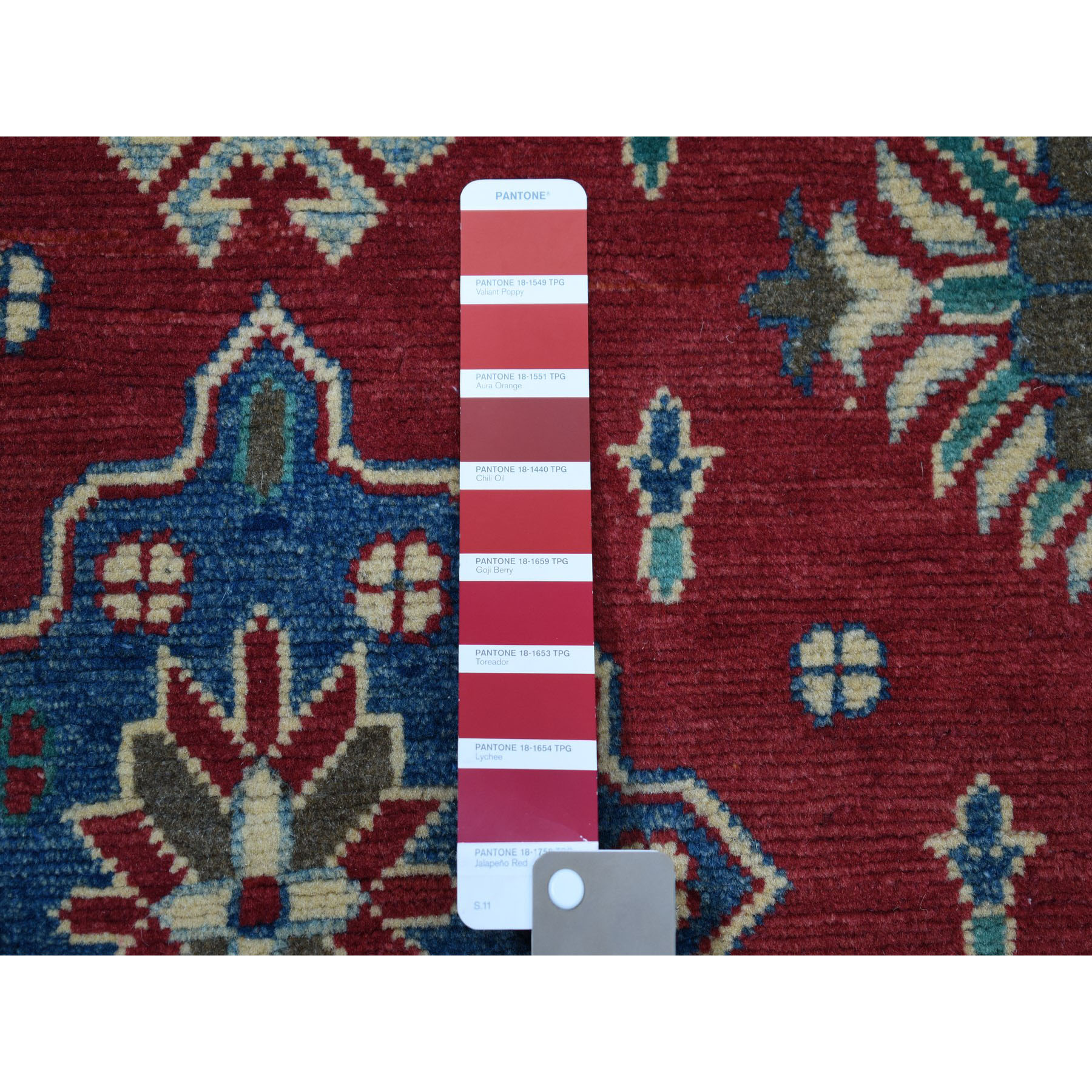 3-4 x4-9  Red Kazak Pure Wool Geometric Design Hand-Knotted Oriental rug