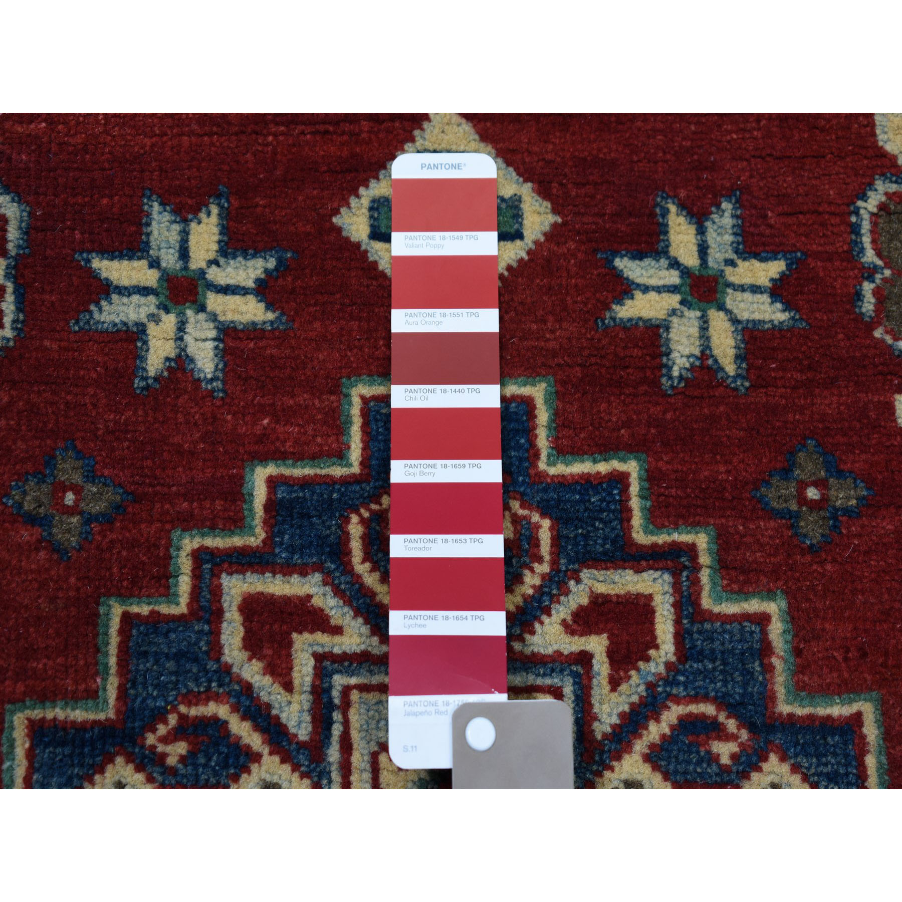 3-4 x5- Red Kazak Pure Wool Geometric Design Hand-Knotted Oriental Rug 