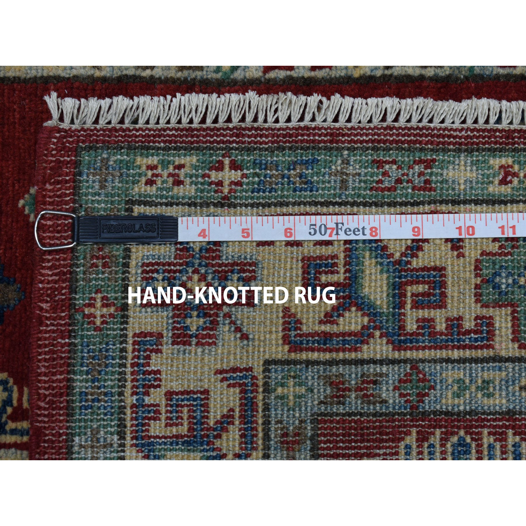 3-4 x5- Red Kazak Pure Wool Geometric Design Hand-Knotted Oriental Rug 