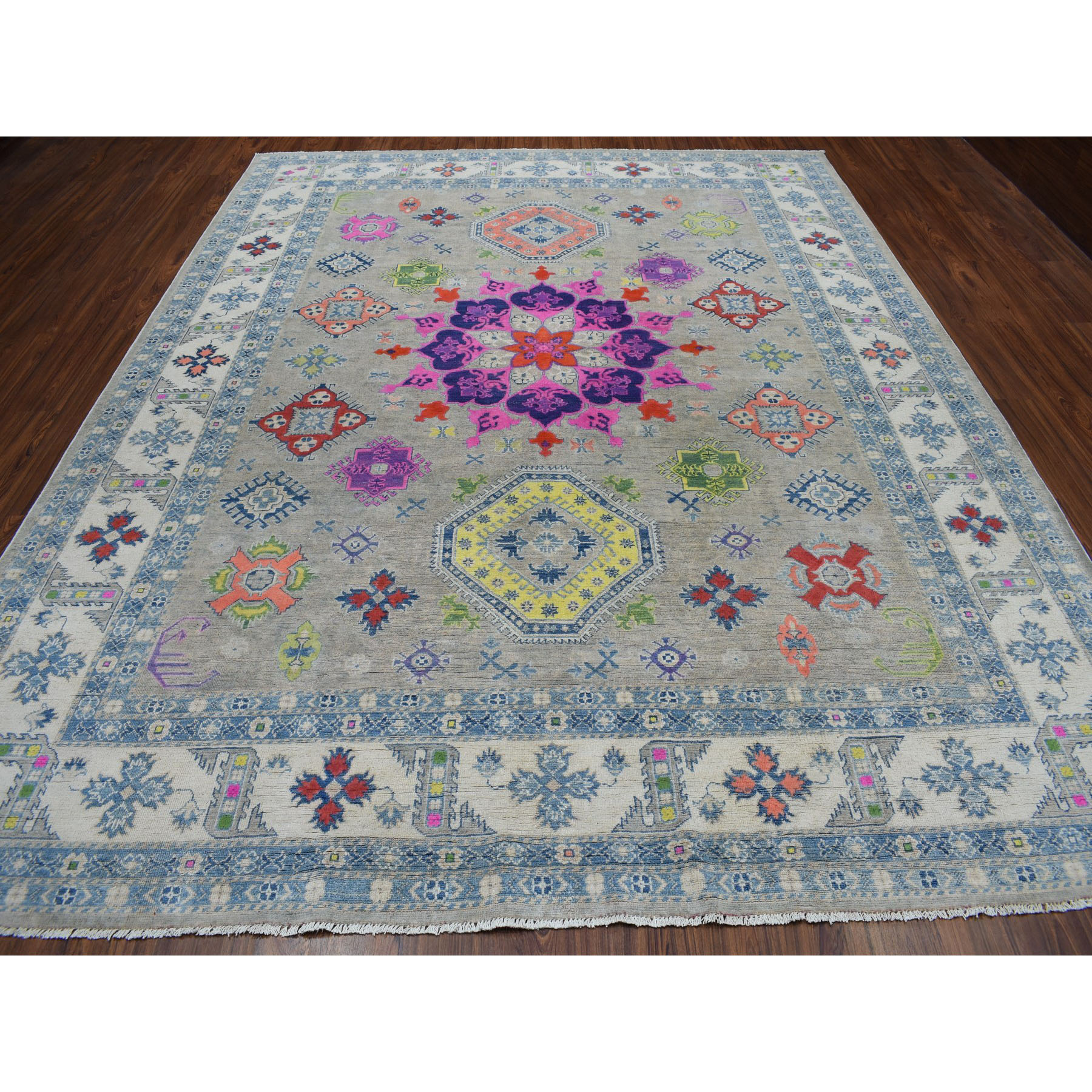 9-2 x11-7  Colorful Fusion Kazak Geometric Design Pure Wool Hand-Knotted Oriental Rug 