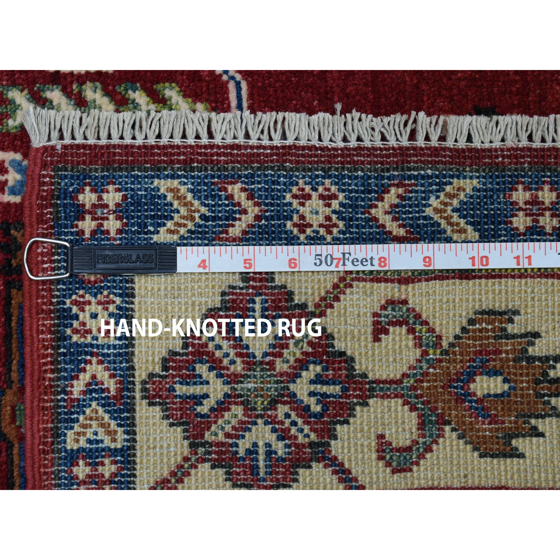4-1 x5-10  Red Geometric Design Kazak Pure Wool Hand-Knotted Oriental Rug 