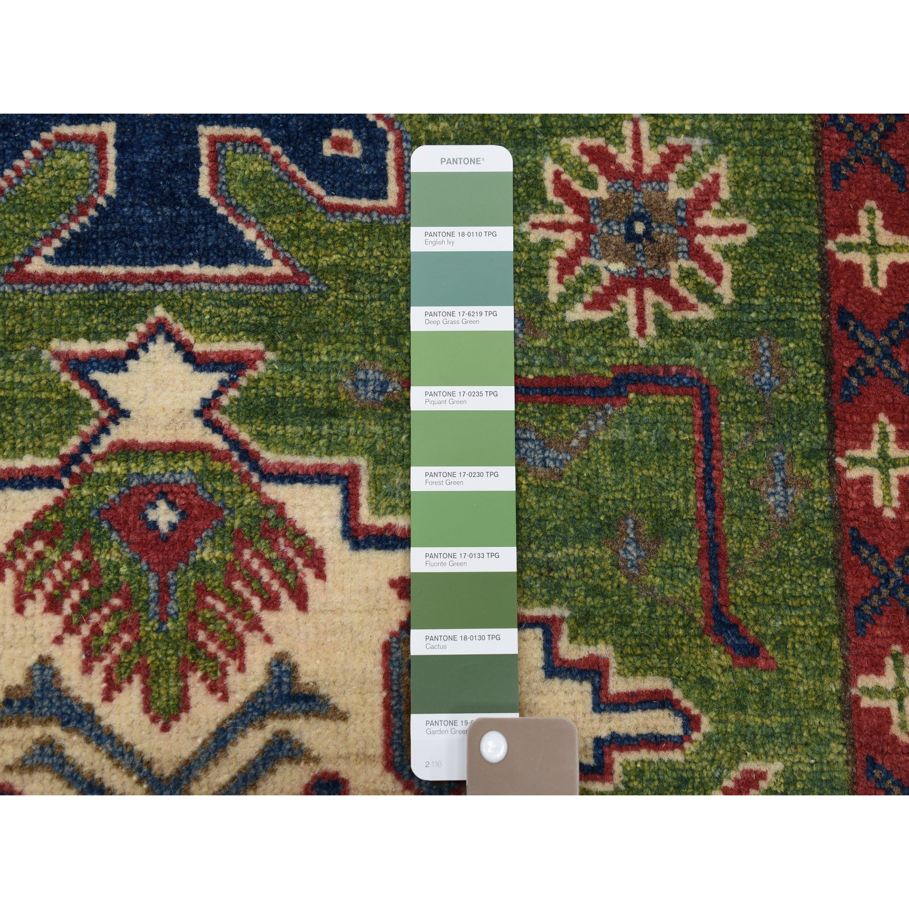 3-3 x4-8  Green Geometric Design Kazak Pure Wool Hand-Knotted Oriental Rug 